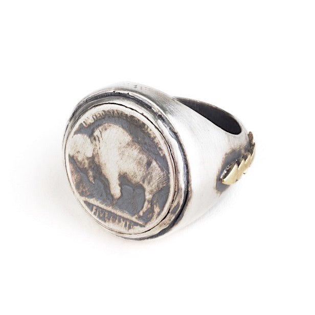 Cartography Men's Gold / Silver Yellowstone - Buffalo Ring In Sterling Silver And Brass