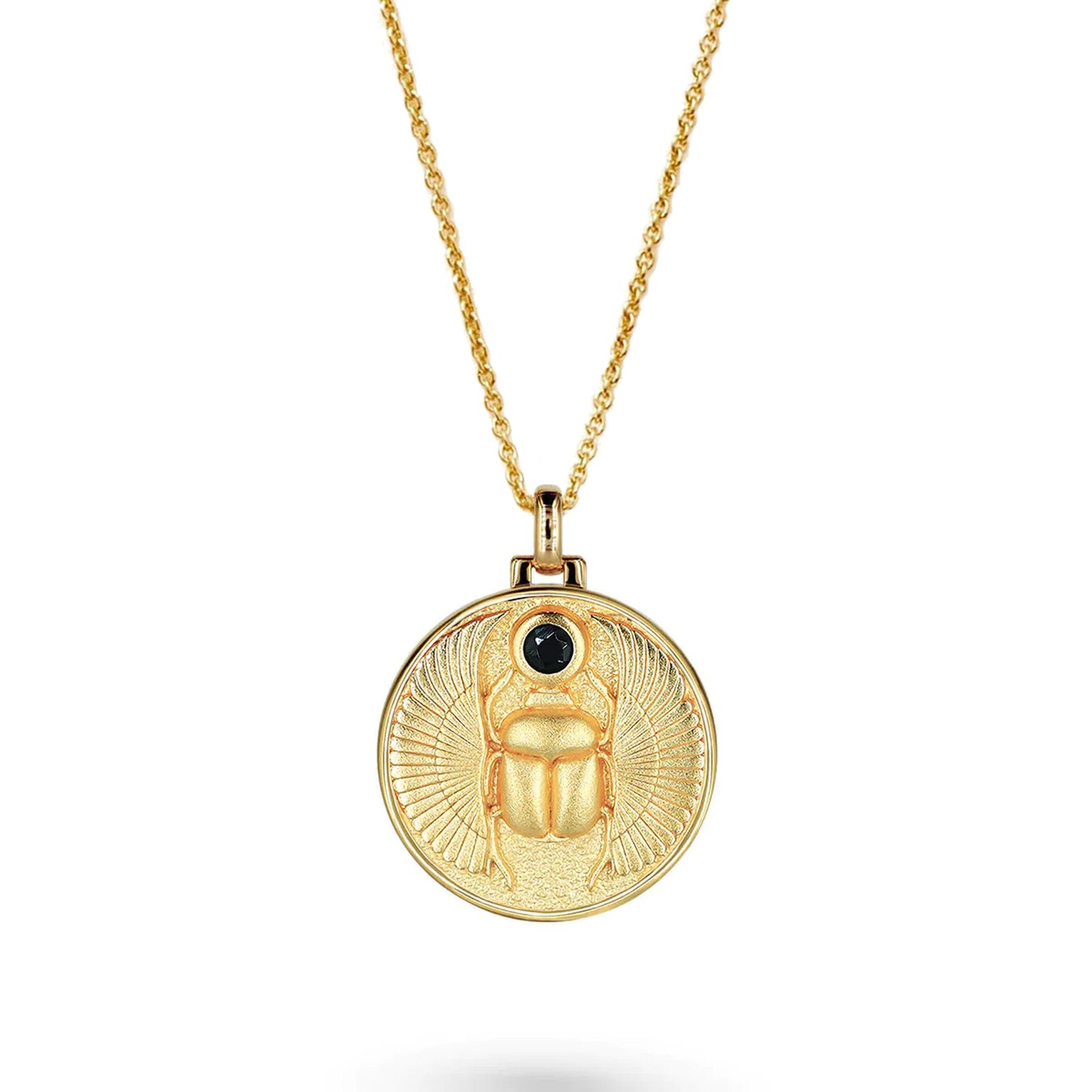 Vermaye Switzerland Women's Gold Scarab Onyx Necklace Vermeil Cablechain