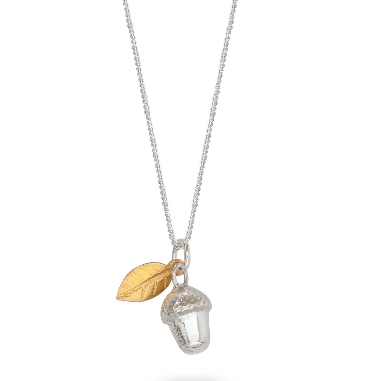 Lime Tree Design Women's Acorn With Leaf Sterling Silver Necklace In Metallic
