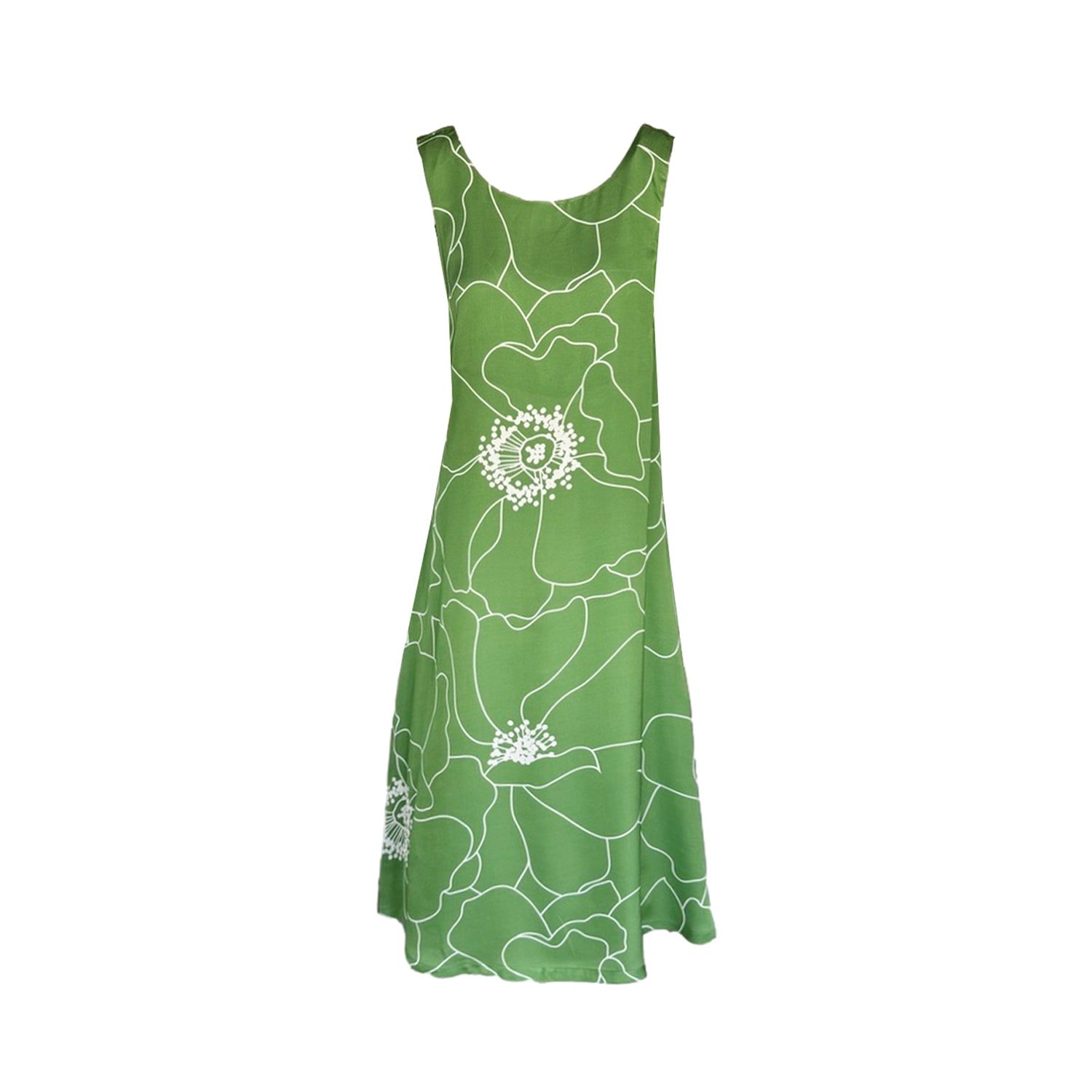 Haris Cotton Women's Satin Sleeveless Dress With Deep Back Green Peonies