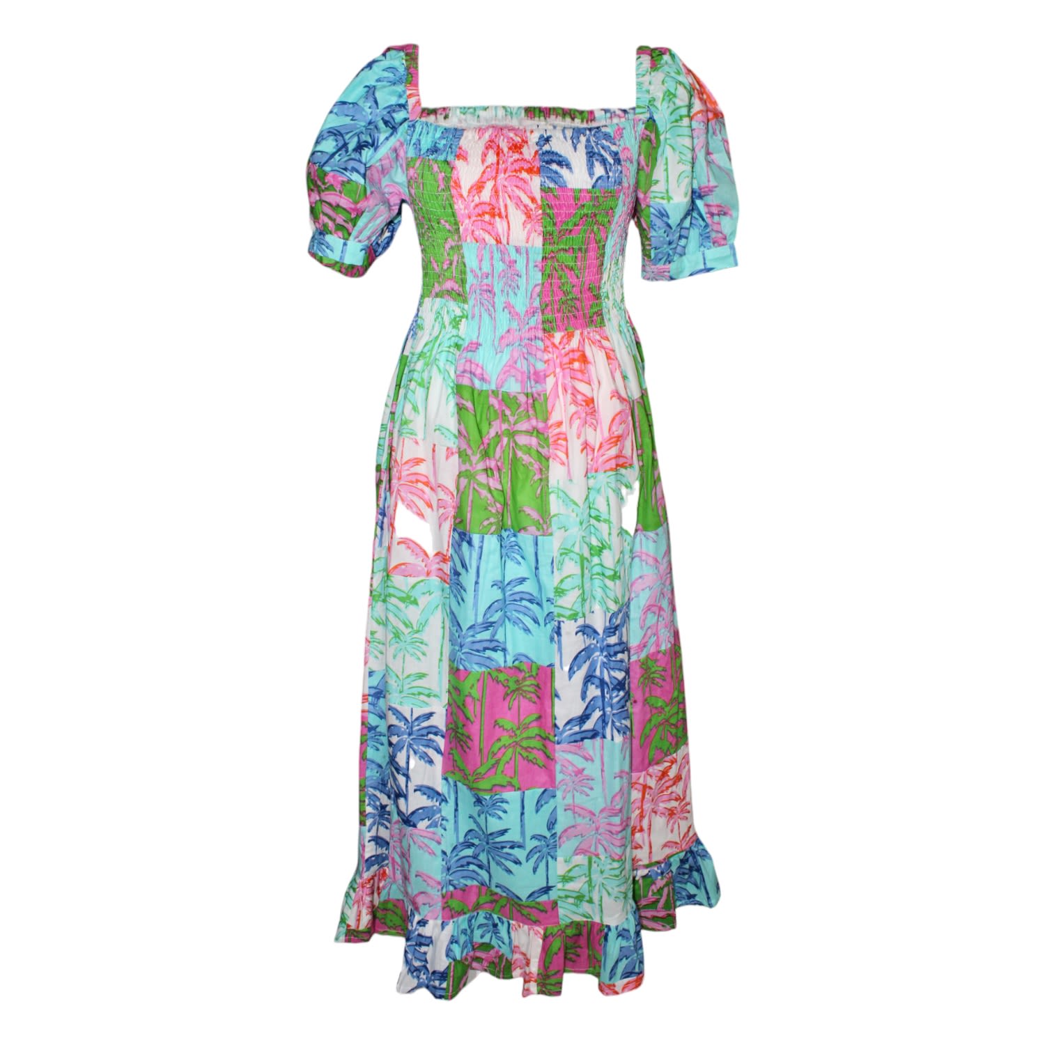 Women&rsquo;s Poppy Dress Long - Paradise Palm Patchwork - Multi | Extra Small | Mary Marshmallow