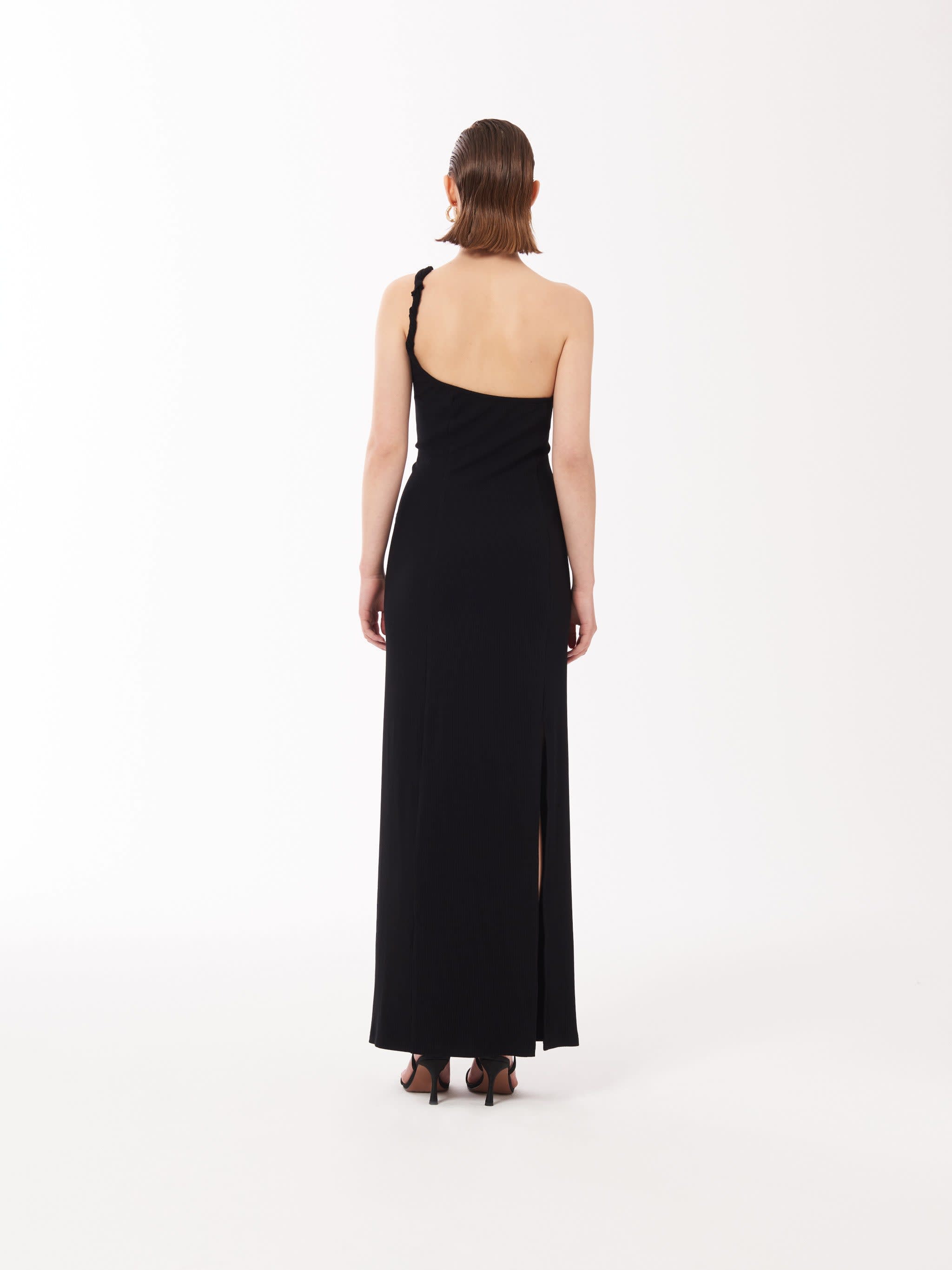 Two-Way Single Shoulder Twisted Strap Maxi Dress In Black | SOUR FIGS |  Wolf & Badger