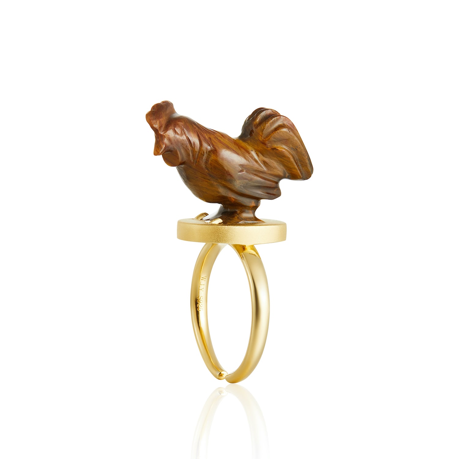 Jiaying Wang Wjy Studio London Women's Yellow / Orange / Gold Handmade Engraved Cock Tiger Eye Gemstones Ring