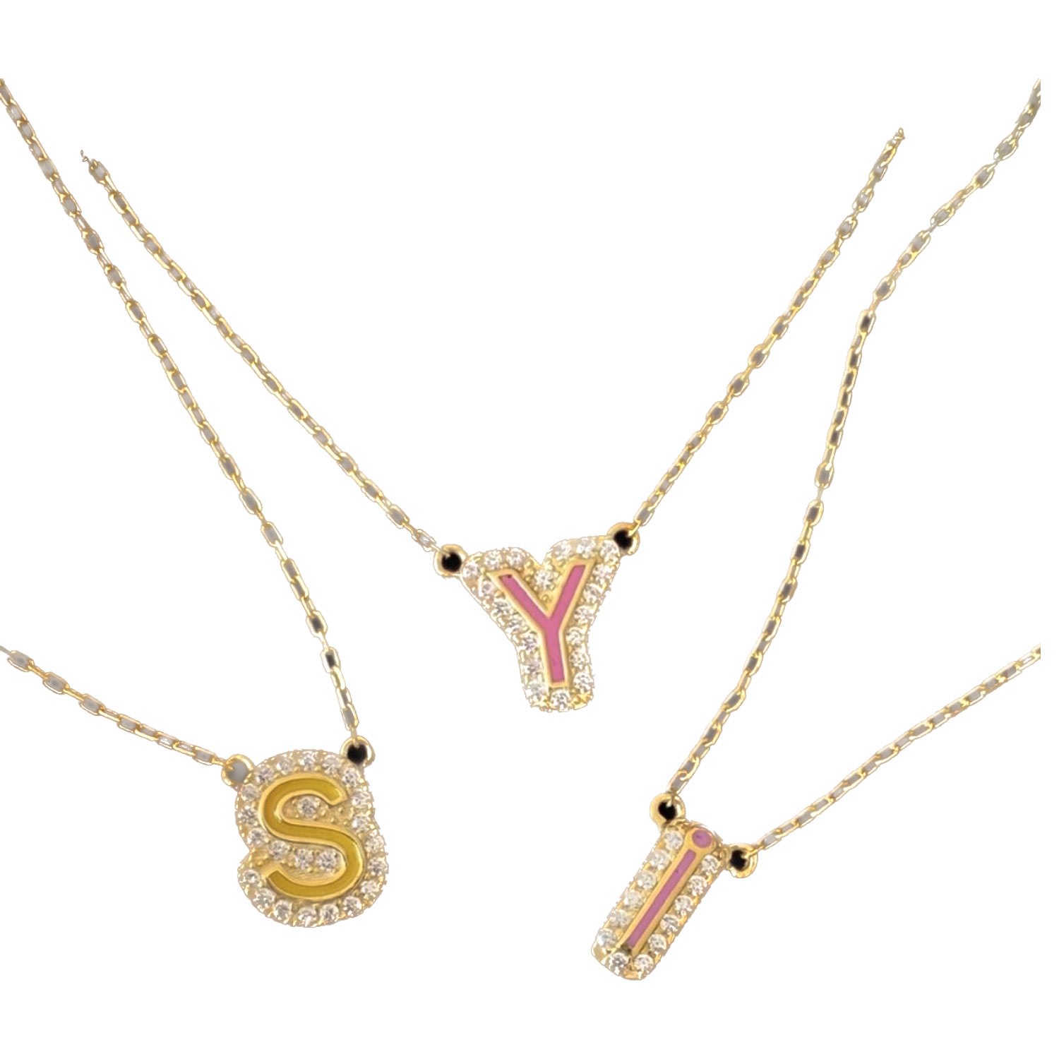 Women’s Pave Gold Enamel Letter Pendant Initial Necklace Selen Jewels