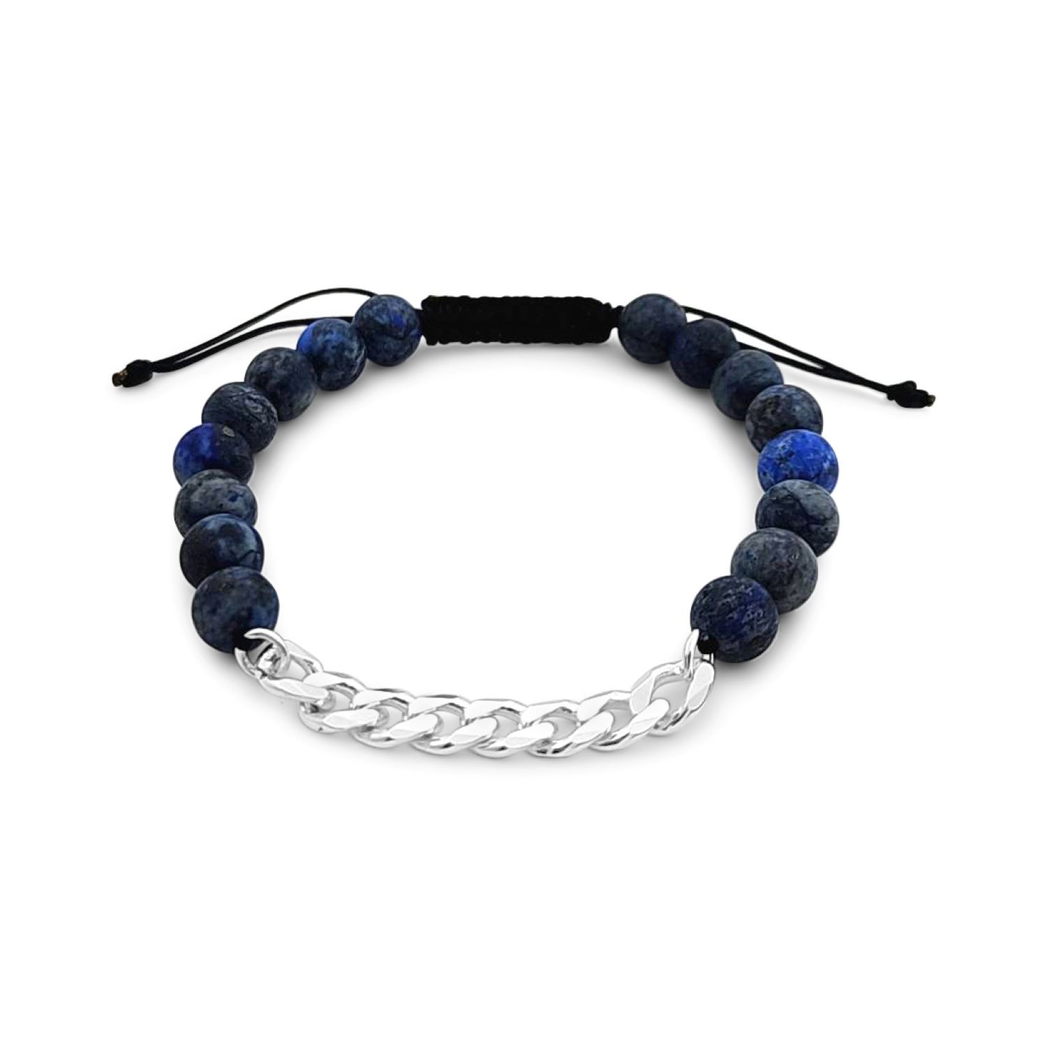 Lutiro Men's Black / Blue / Silver Blue Sodalite Beads With Curb Chain Bracelet In Multi
