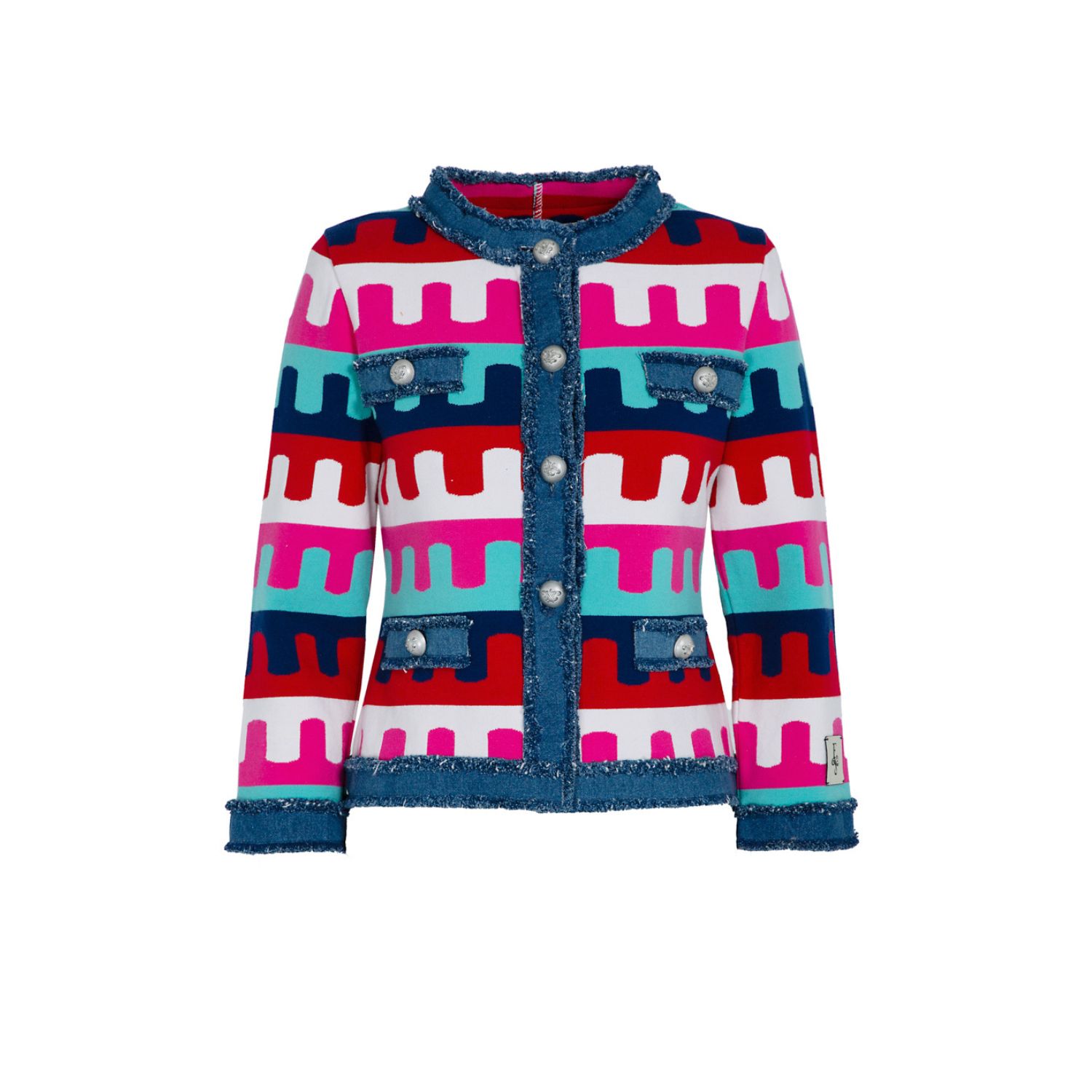 The Extreme Collection Women's Short Viscose Multicolour Short Jacket With Patch Pockets Jackquard Penny In Blue/pink/red/white