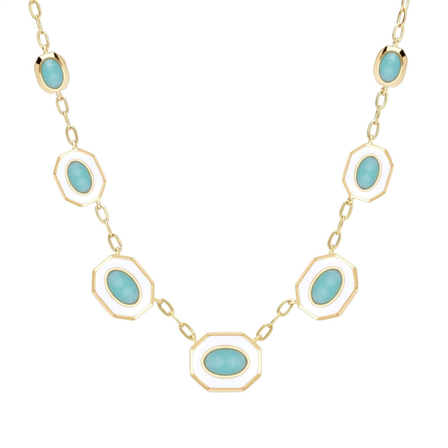 Women’s Blue Gold Plated Siberian Waltz White Enamel & Amazonite Choker Necklace Gemondo