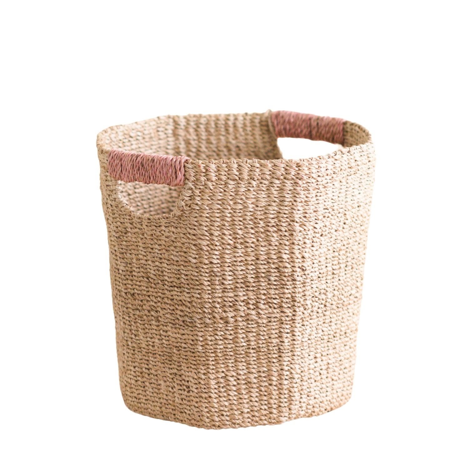 Likha Pink / Purple Natural Octagon Basket With Dusty Rose Handle - Natural Basket In Neutral