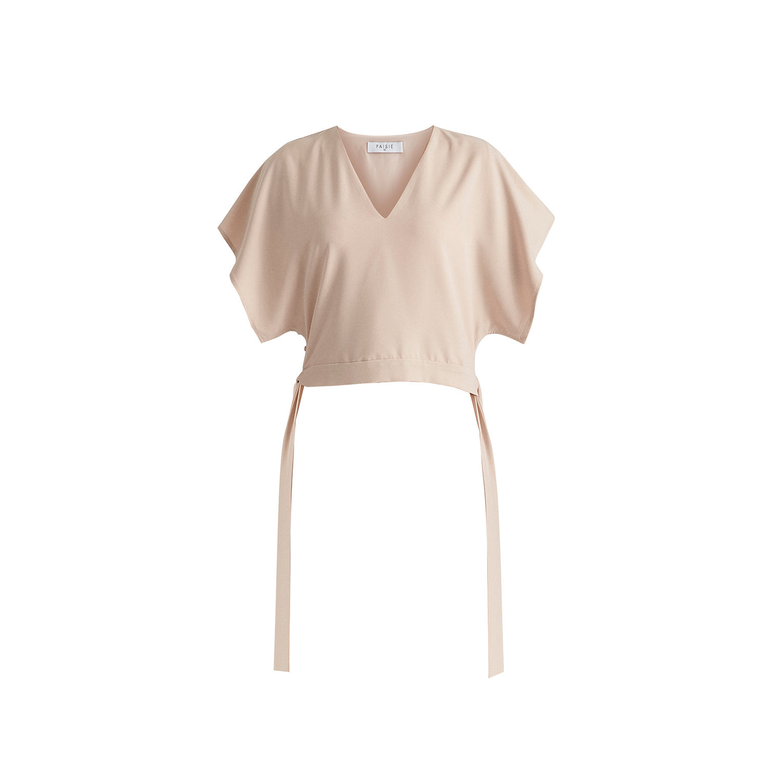 Paisie Women's Neutrals V-neck Side Tie Top With Batwing Sleeves In Taupe