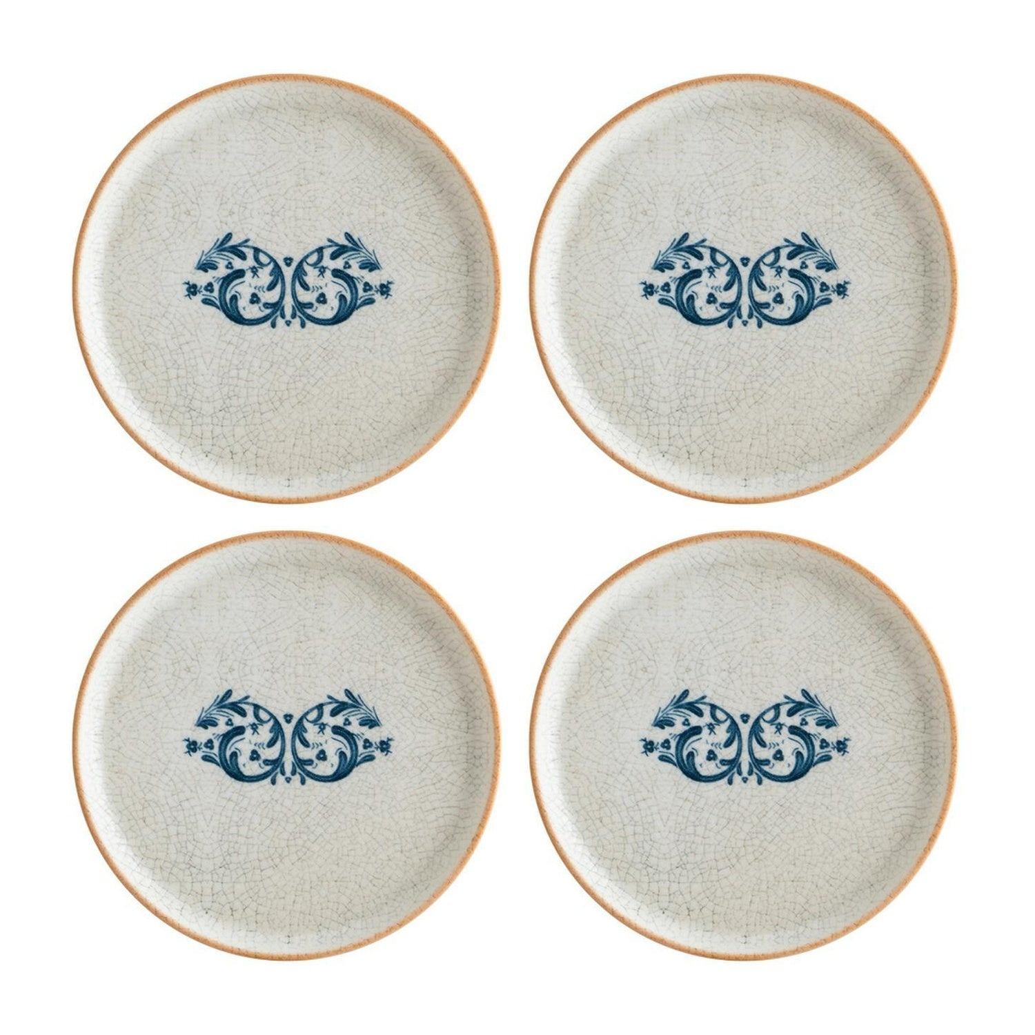Turgla Home Blue / White Viento Round Decorated Porcelain Side Plate Set Of Four