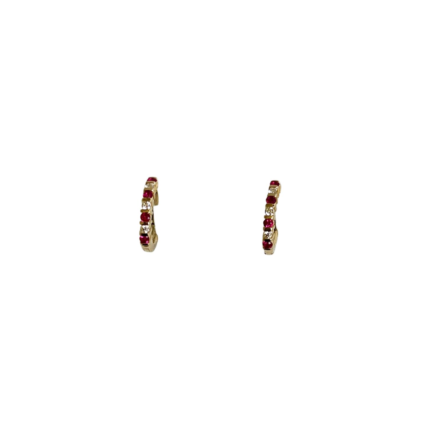 Jewelbird Women's Red / Gold Ruby And Diamond Huggie Earrings In Multi