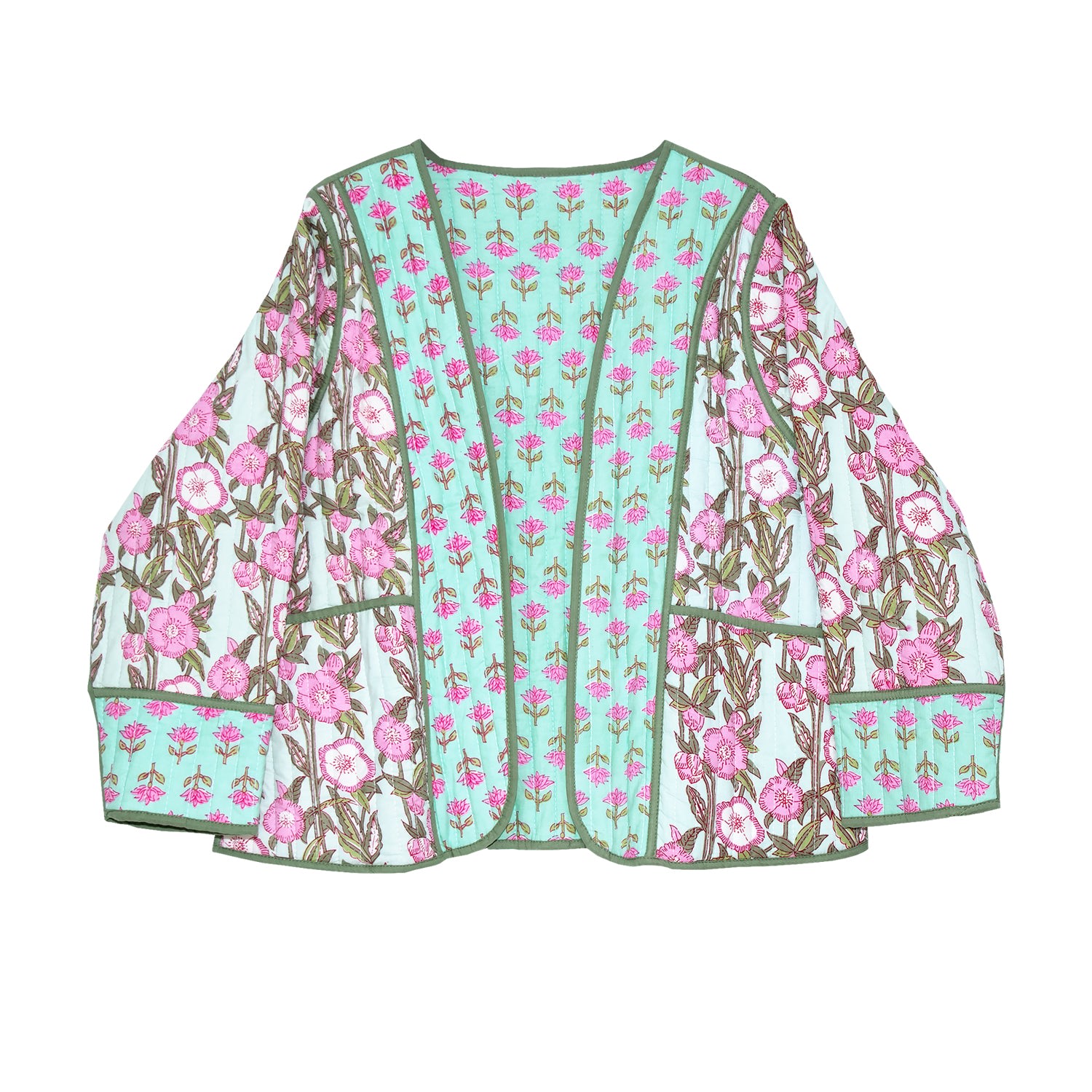 Women's Blue / Pink Wild Rose Reversible Quilted Cotton Jacket | S/M | Inara