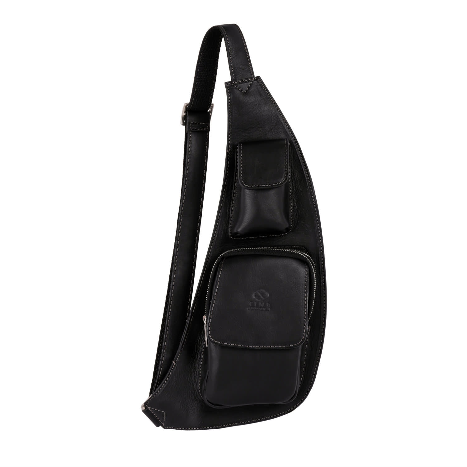 Time Resistance Men's Black Leather Sling Bag Crossbody Bag - The Monk