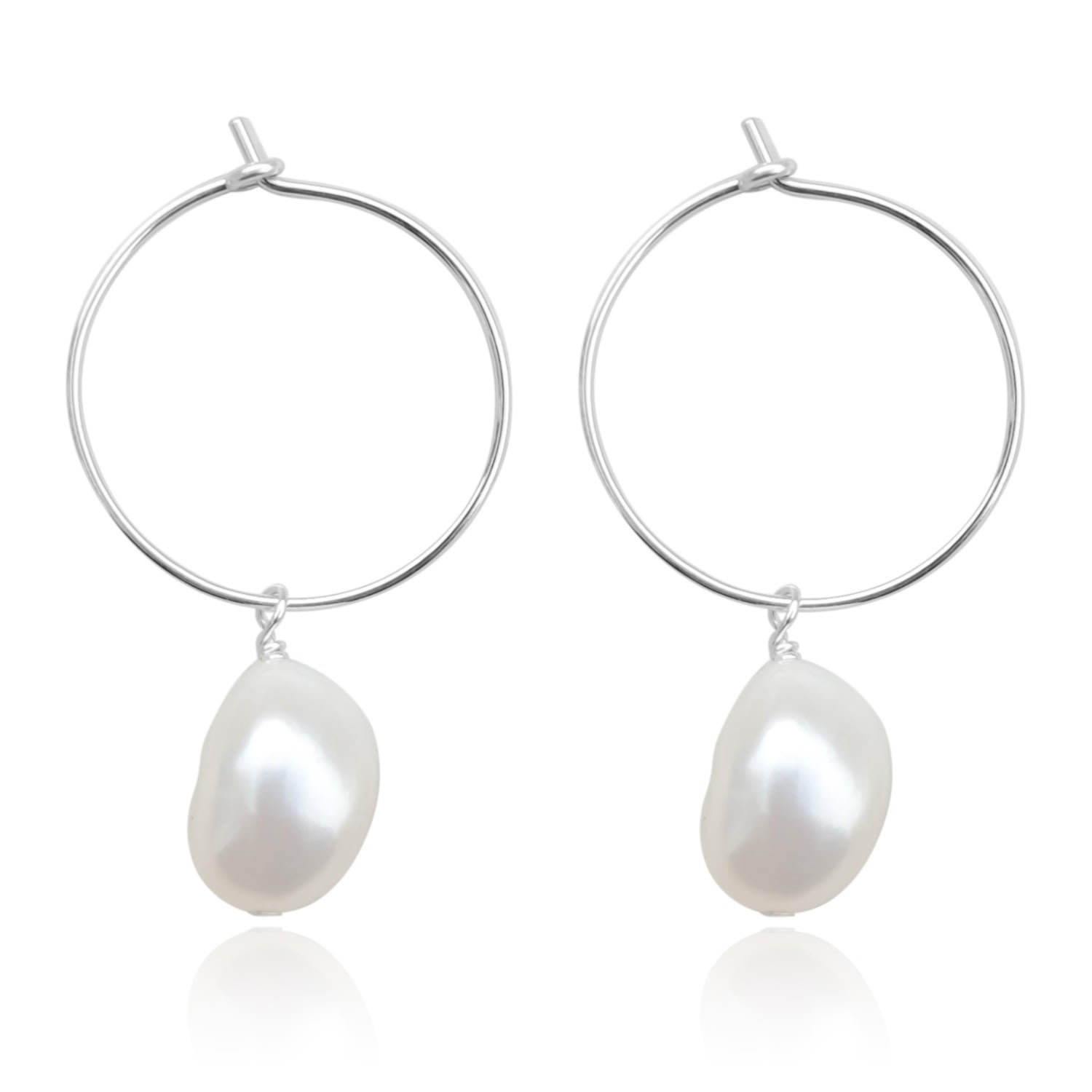 Women’s Elle Thin Hoop Pearl Drop Sterling Silver Earrings Kiri & Belle