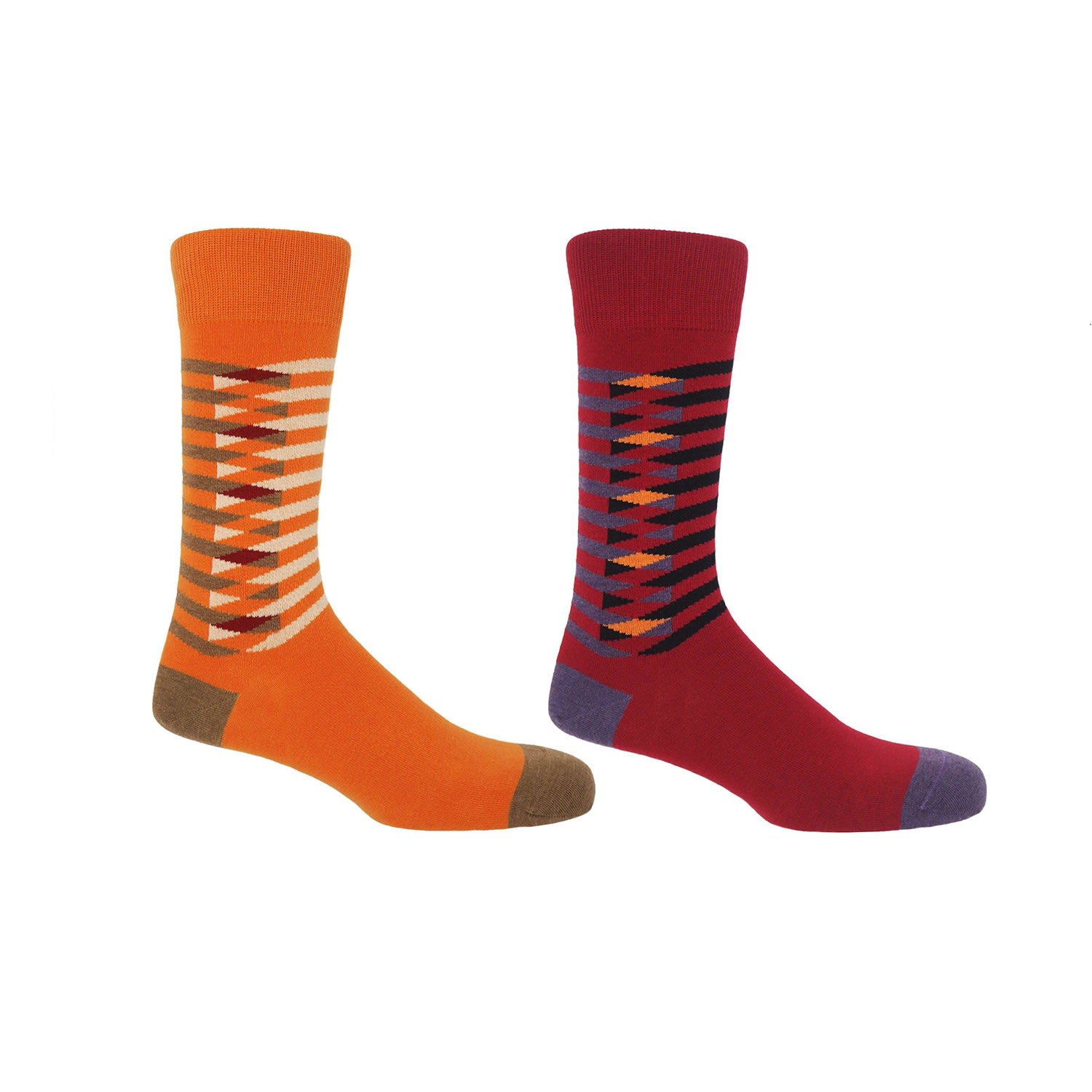 Orange & Red Symmetry Men’s Organic Socks 2 Pack One Size Peper Harow - Made in England