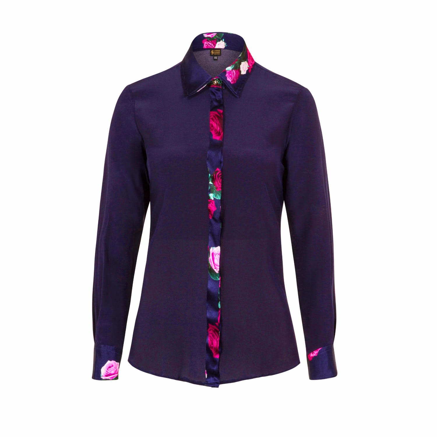 Women’s Midnight Blue Rose Silk Shirt Small Sophie Cameron Davies