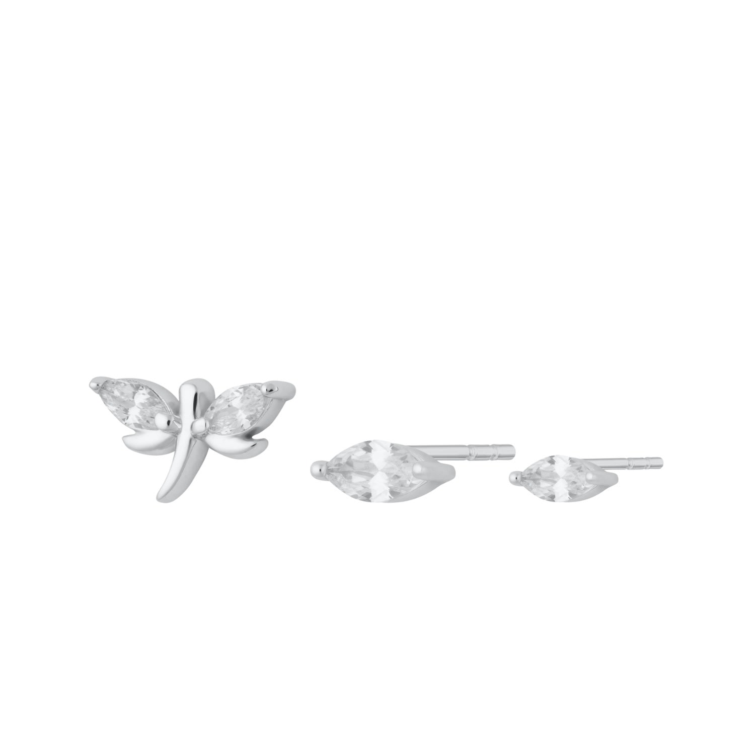 Women’s Silver Dragonfly Set Of 3 Single Stud Earrings Scream Pretty