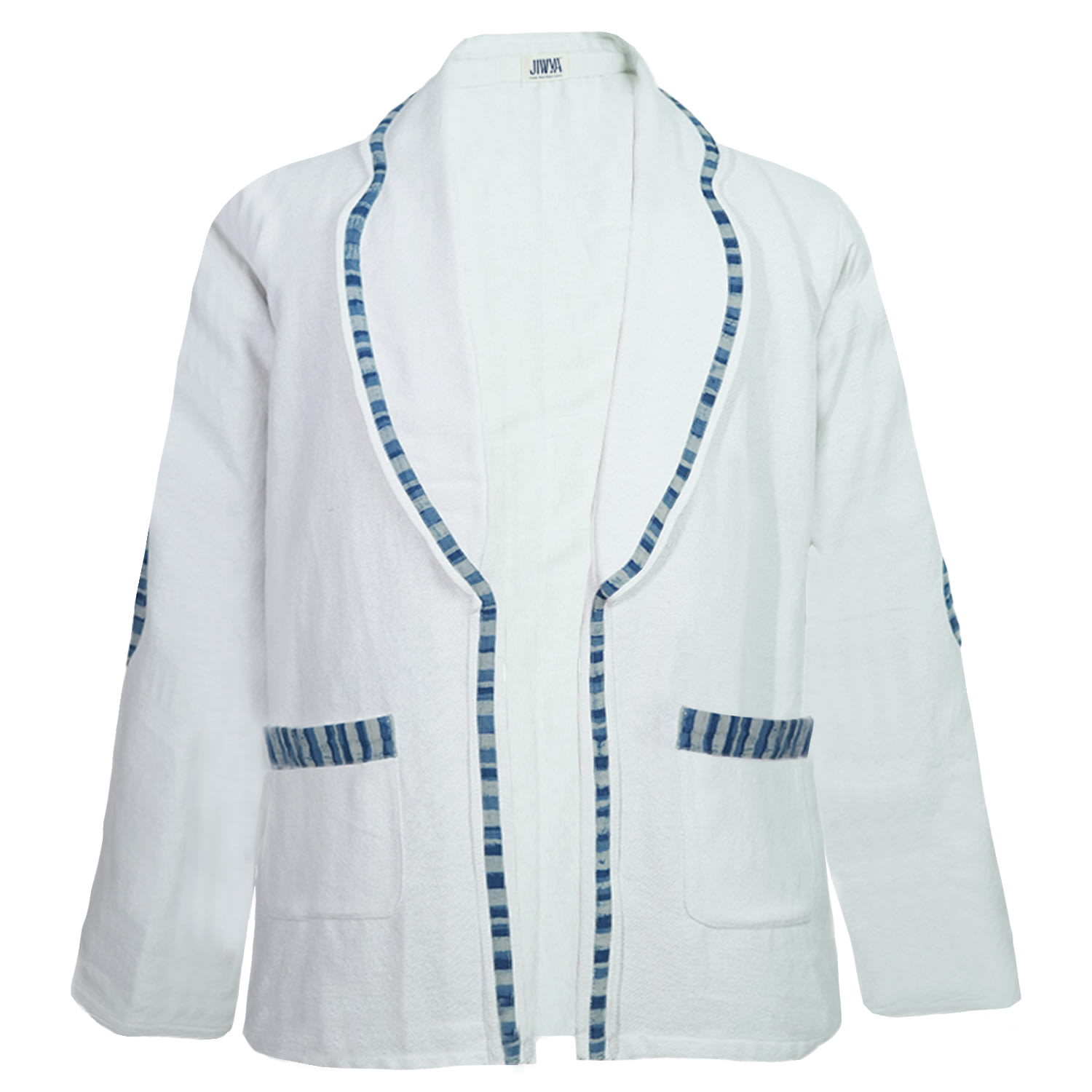 White / Blue Baadal Men's Cotton Jacket In White | Medium | Jiwya