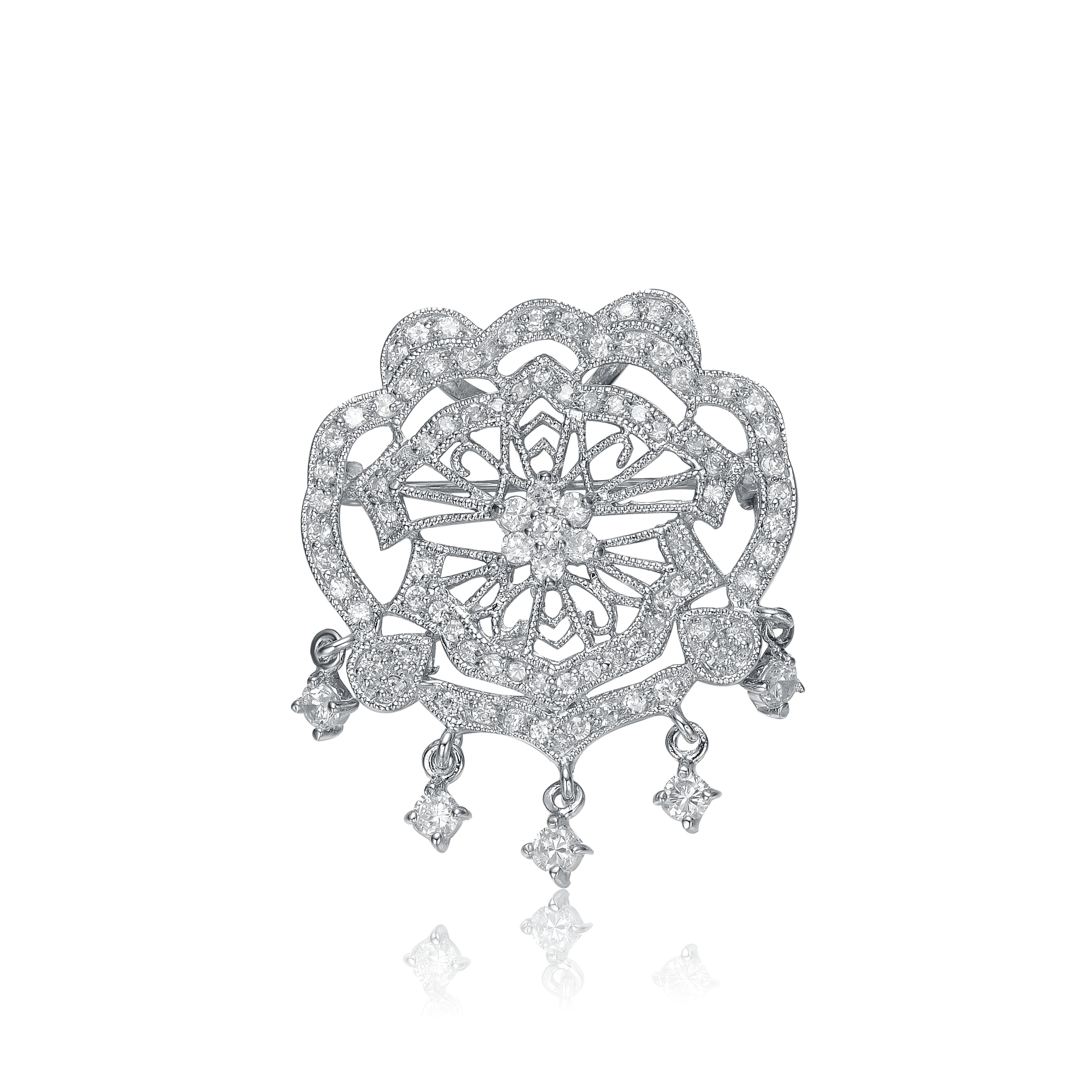 Women's White / Silver Sterling Silver Cubic Zirconia Chandelier Pin | Genevive Jewelry