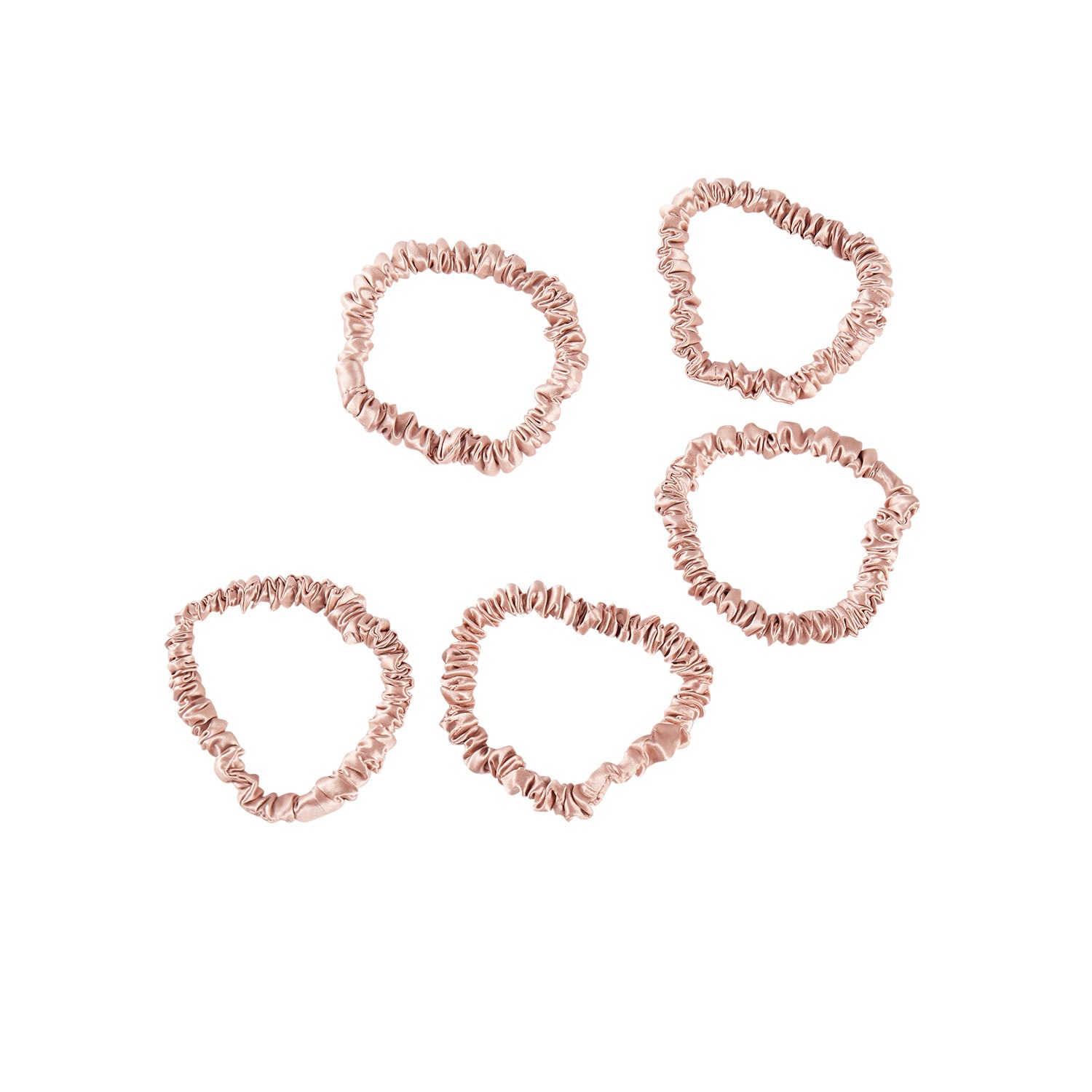 Soft Strokes Silk Women's Pure Mulberry Silk Skinny Scrunchie Set Of Five In Rose Gold In Neutral