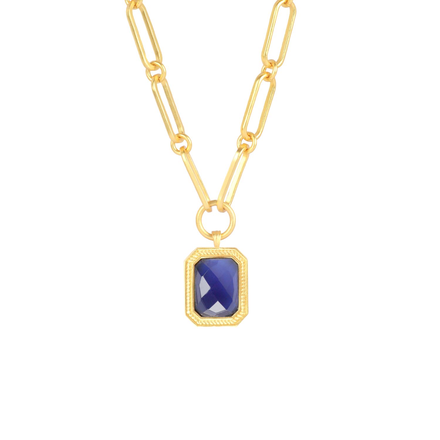 Lila Rasa Women's Blue / Gold Paperclip Chain Rectangular Blue Sapphire Crystal