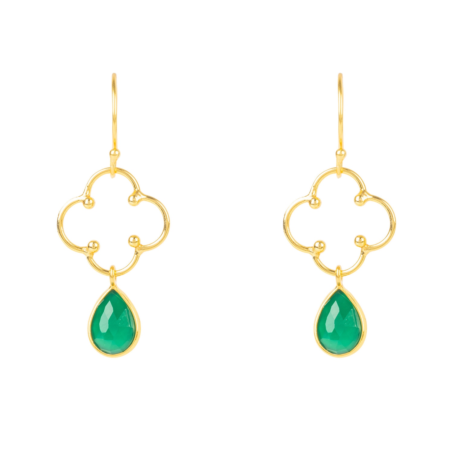 Women’s Green / Gold Open Clover Gemstone Drop Earrings Gold Green Onyx Latelita