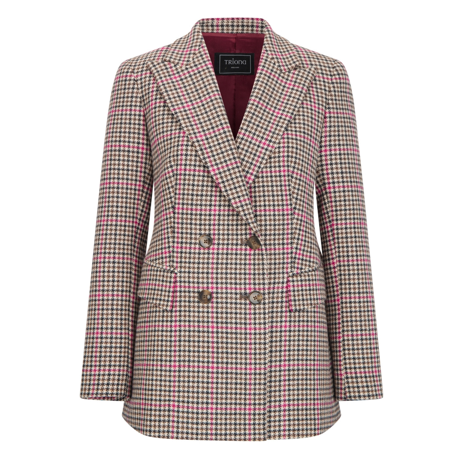 Triona Women's Neutrals Camel & Pink Houndstooth Clodagh Double Breasted Tweed Jacket In Multi