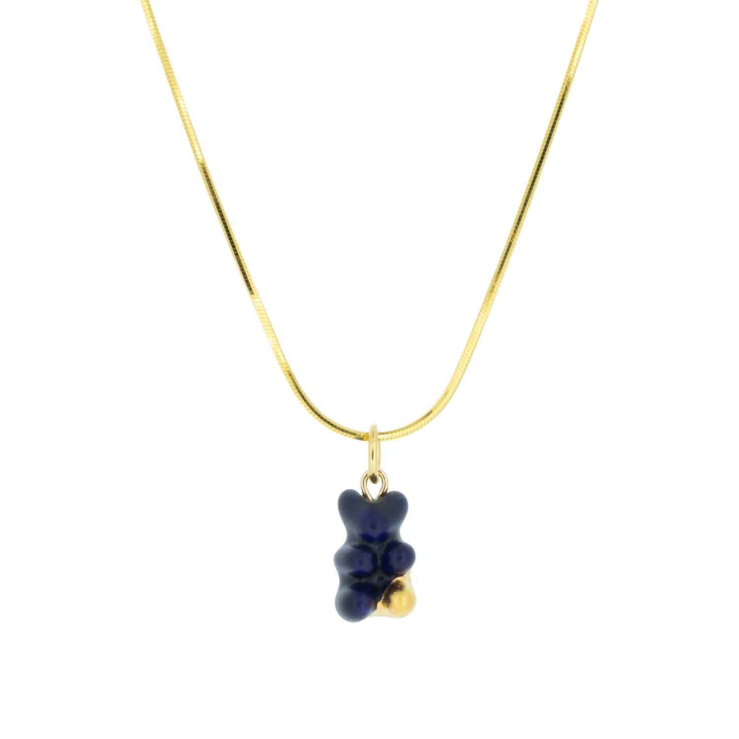 Women’s Mini Size Gummy Bear Necklace - Matt Blue And Gold Cj·314