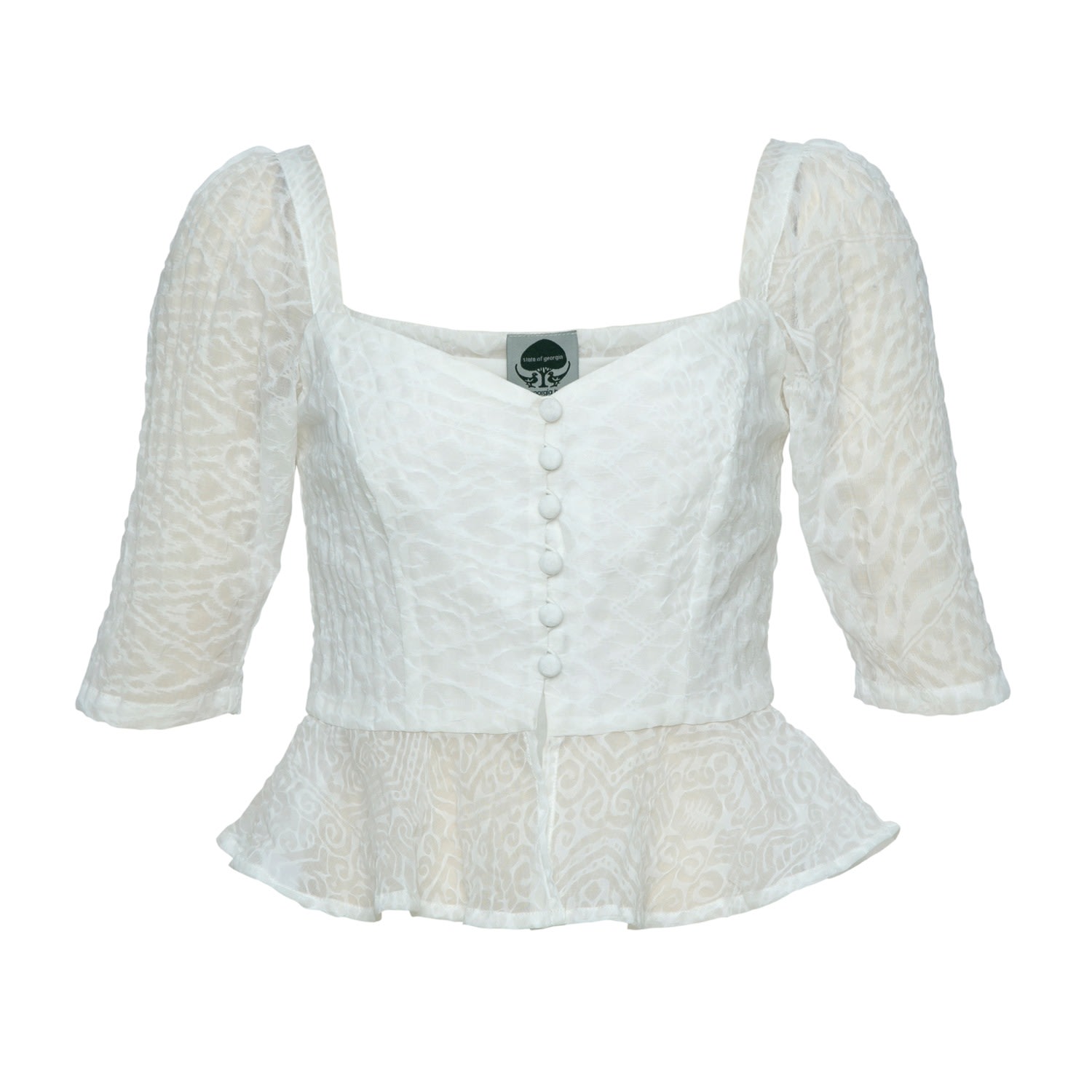State Of Georgia Women's The Swing Button Up Top In Ghost White In White