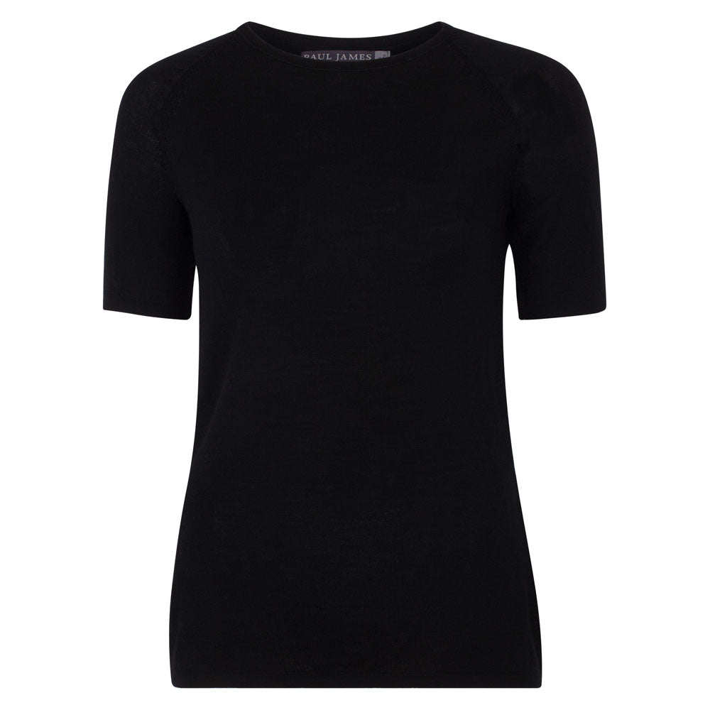 Paul James Knitwear Womens Midweight Merino Activewear Selene T-shirt - Black In Black