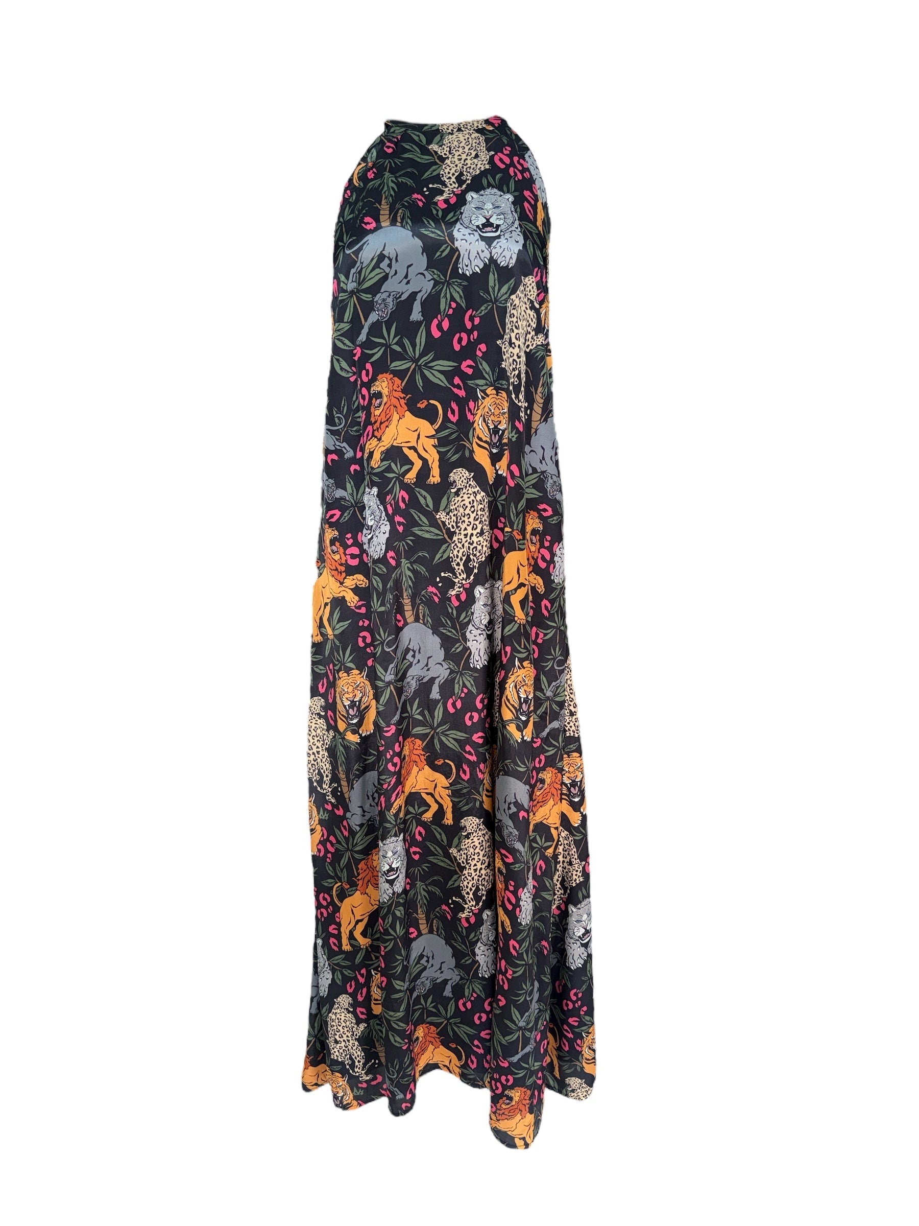 Any Old Iron Women's Green / Black Multicolor Big Cats Halter Dress In Green/black
