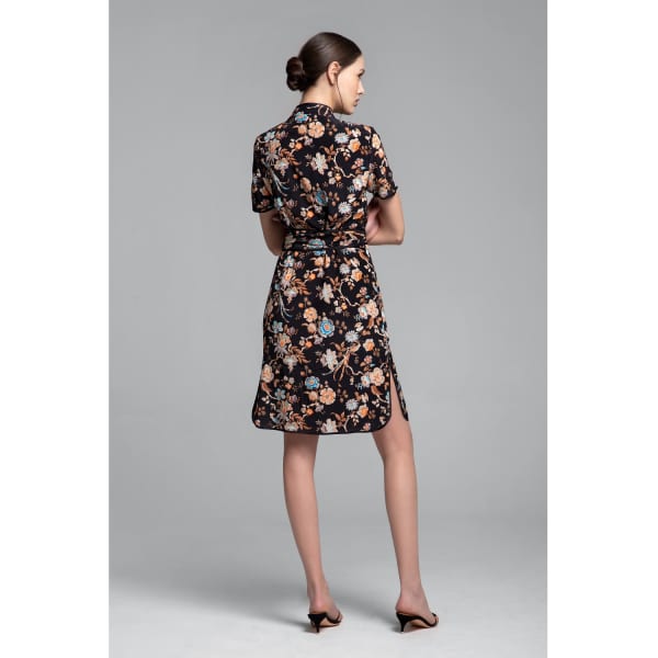 Rumour London Akiko Kimono-style Silk Wrap Dress With Oriental Print In Black In Wrap