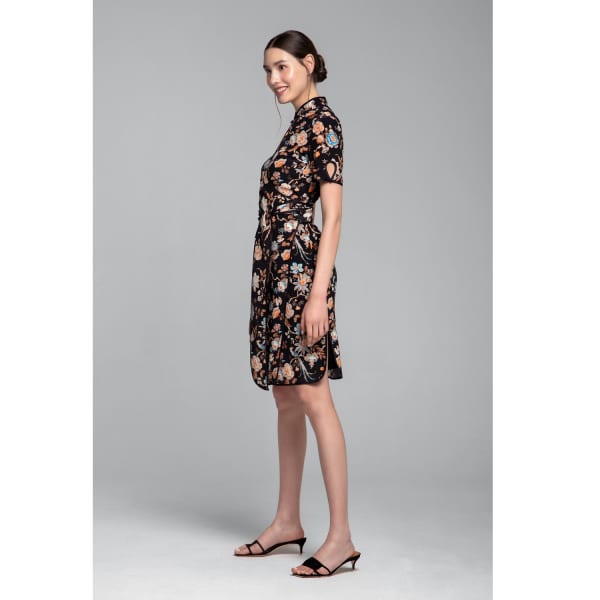Rumour London Akiko Kimono-style Silk Wrap Dress With Oriental Print In Black In Wrap