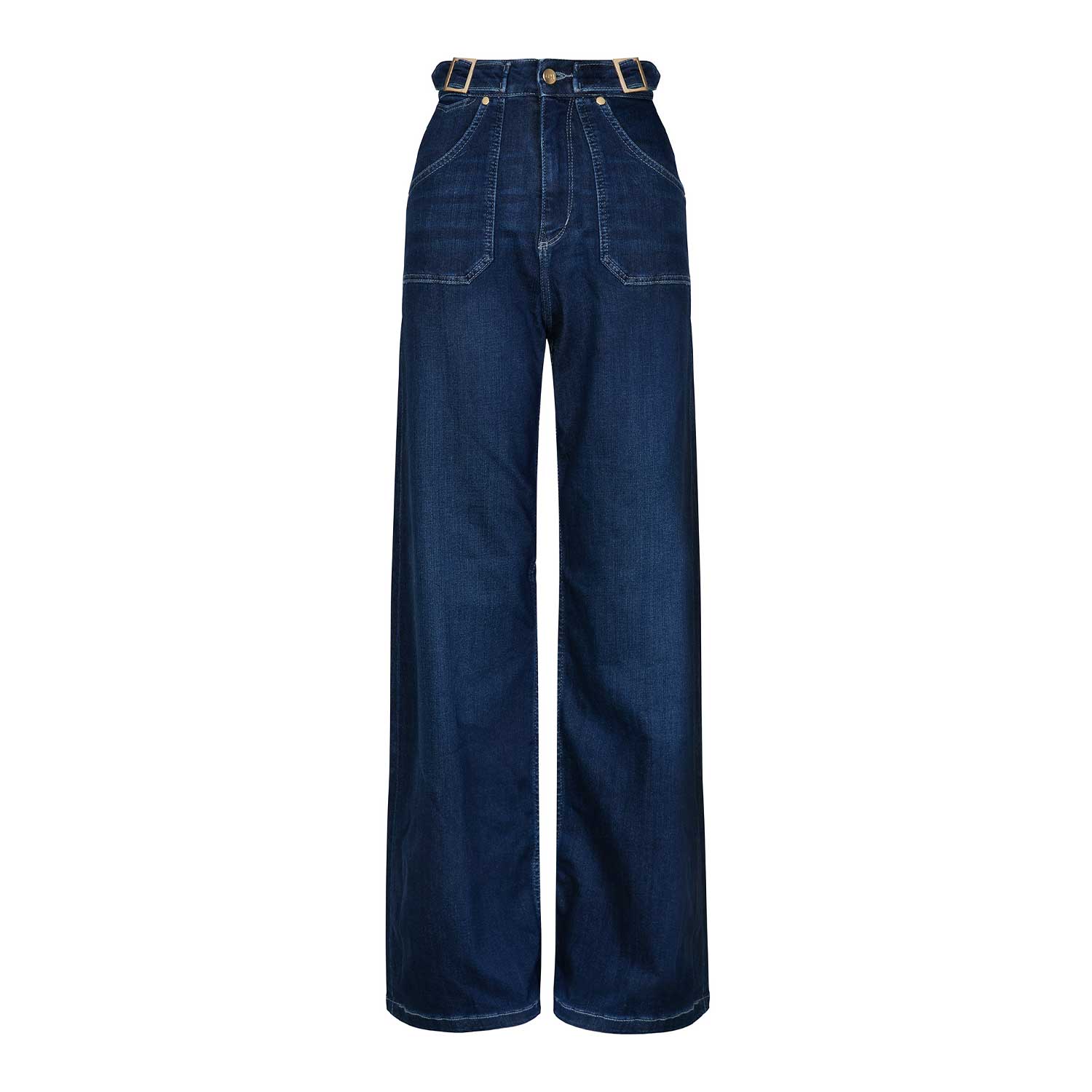 Donna Ida Blue Minnie The High Top Full Length Wide Leg Flared Jeans - Working Girl In Blue