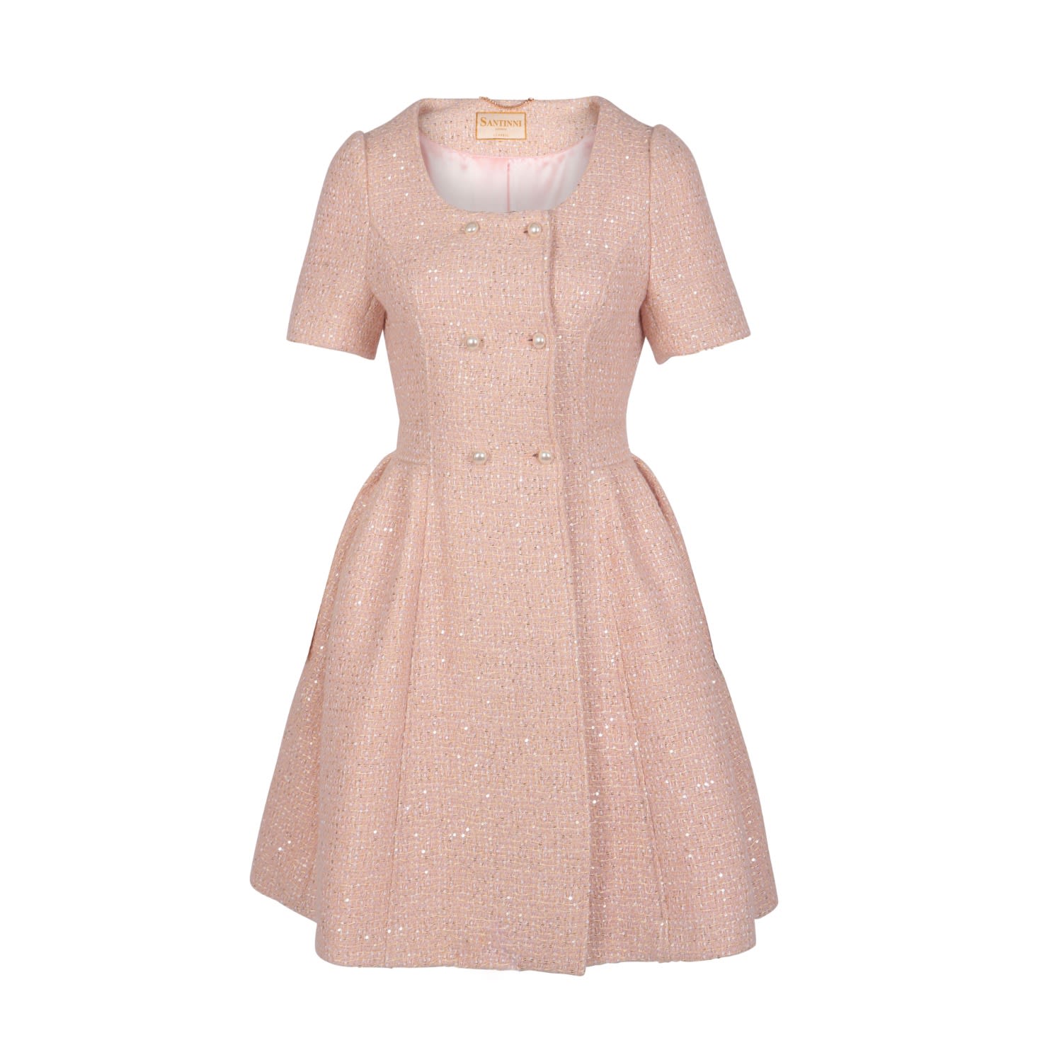 Women's Orange 'Golden Age' Wool Tweed Dress Coat In Rosa | L/Xl | Santinni