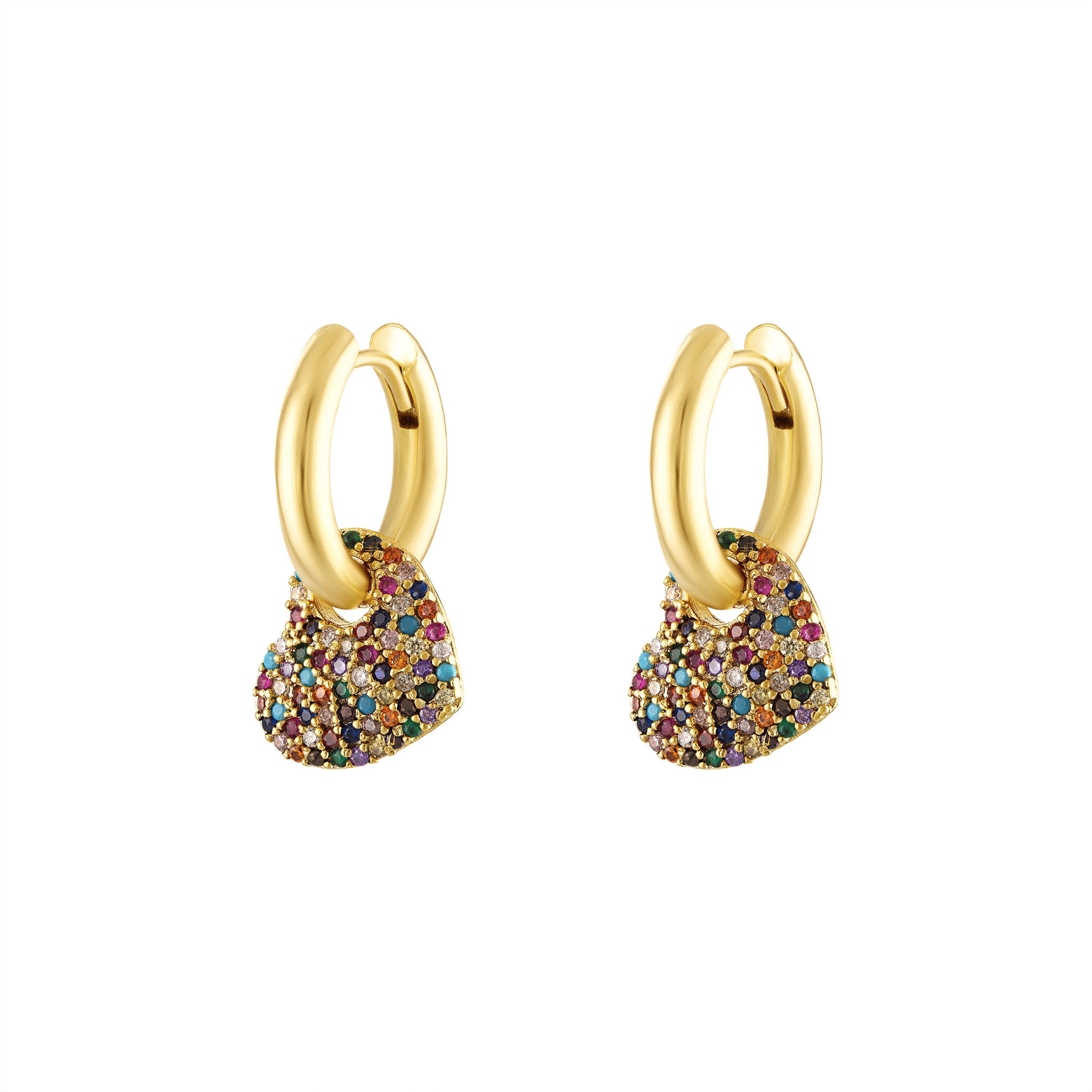 Women’s Rainbow Pave Heart Hoop Earrings Olivia Le