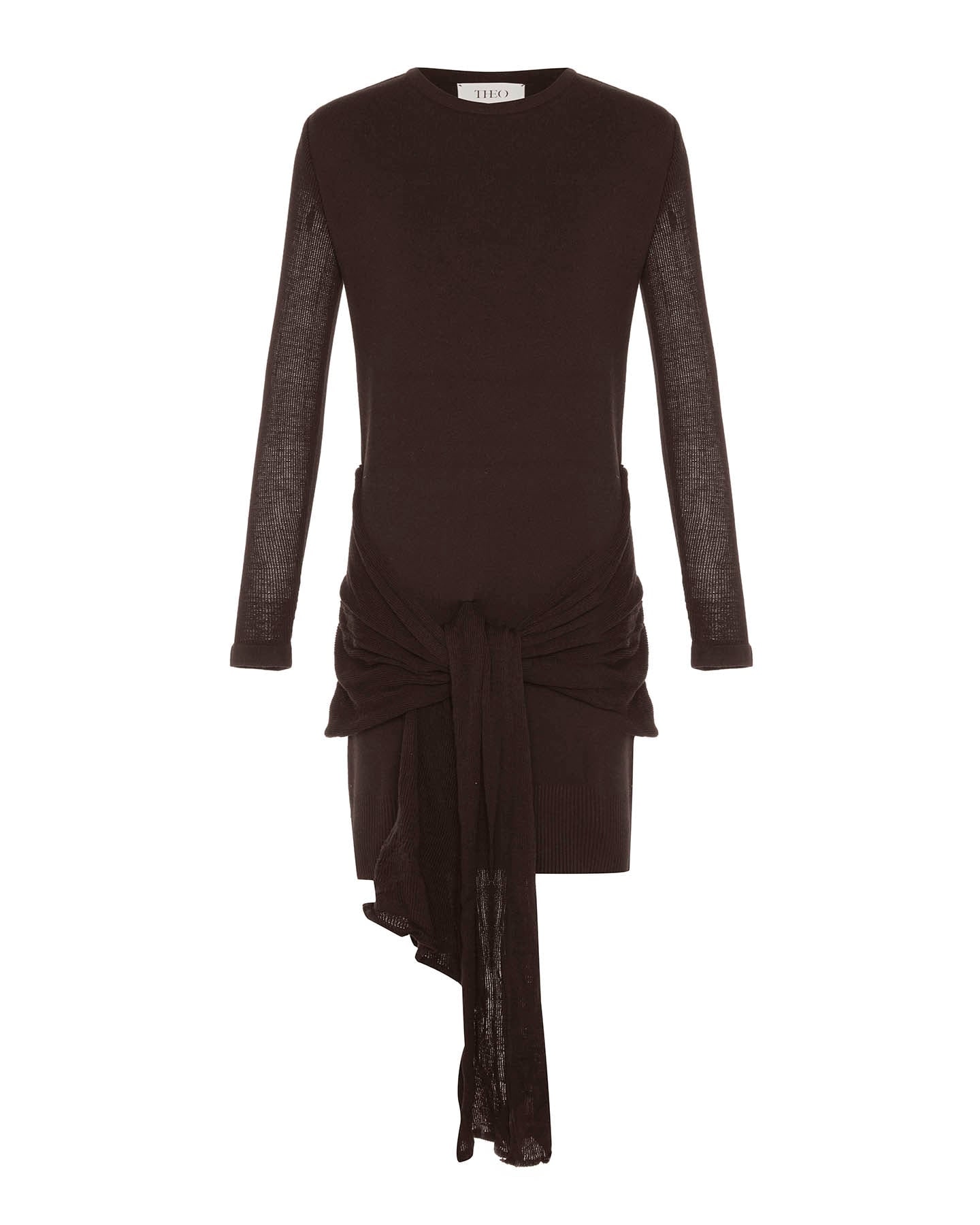 Theo The Label Women's Brown Nomia Sheer Sleeve Draped Front Dress - Koffee Bean In Brown
