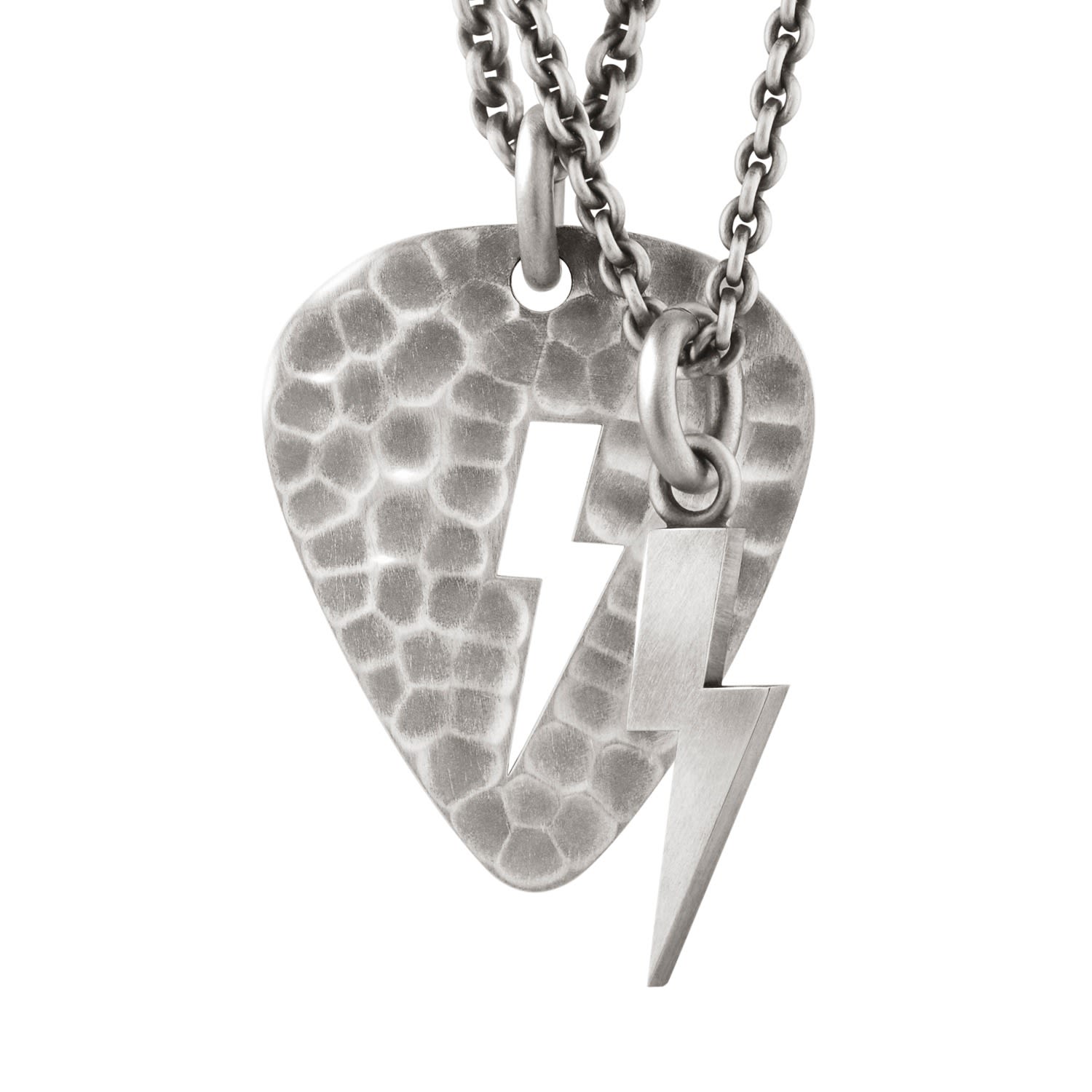 Men’s Silver Lightning Bolt Plectrum Layered Necklace Snake Bones