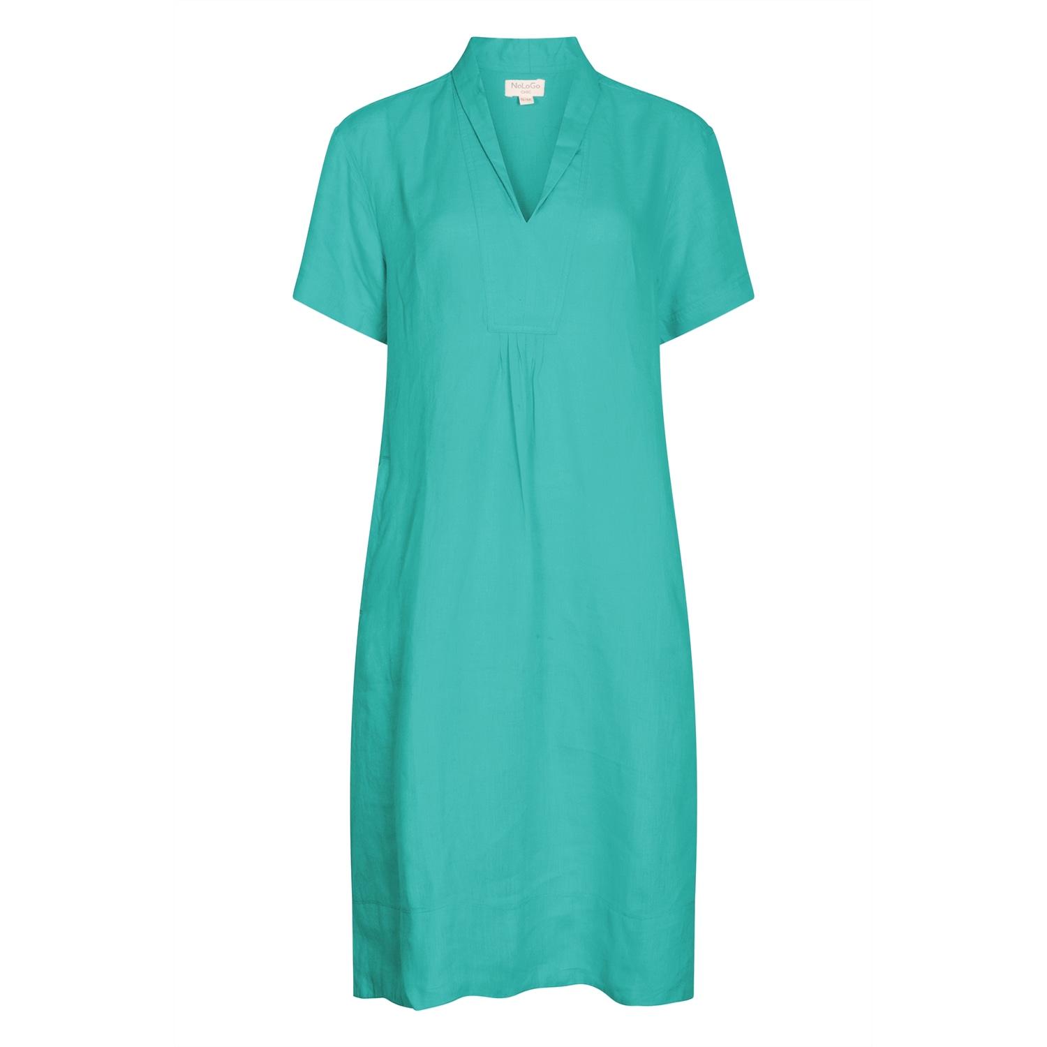 Women's Blue Elodie Short Sleeve Midi Dress Linen - Aqua | Medium | Nologo-Chic
