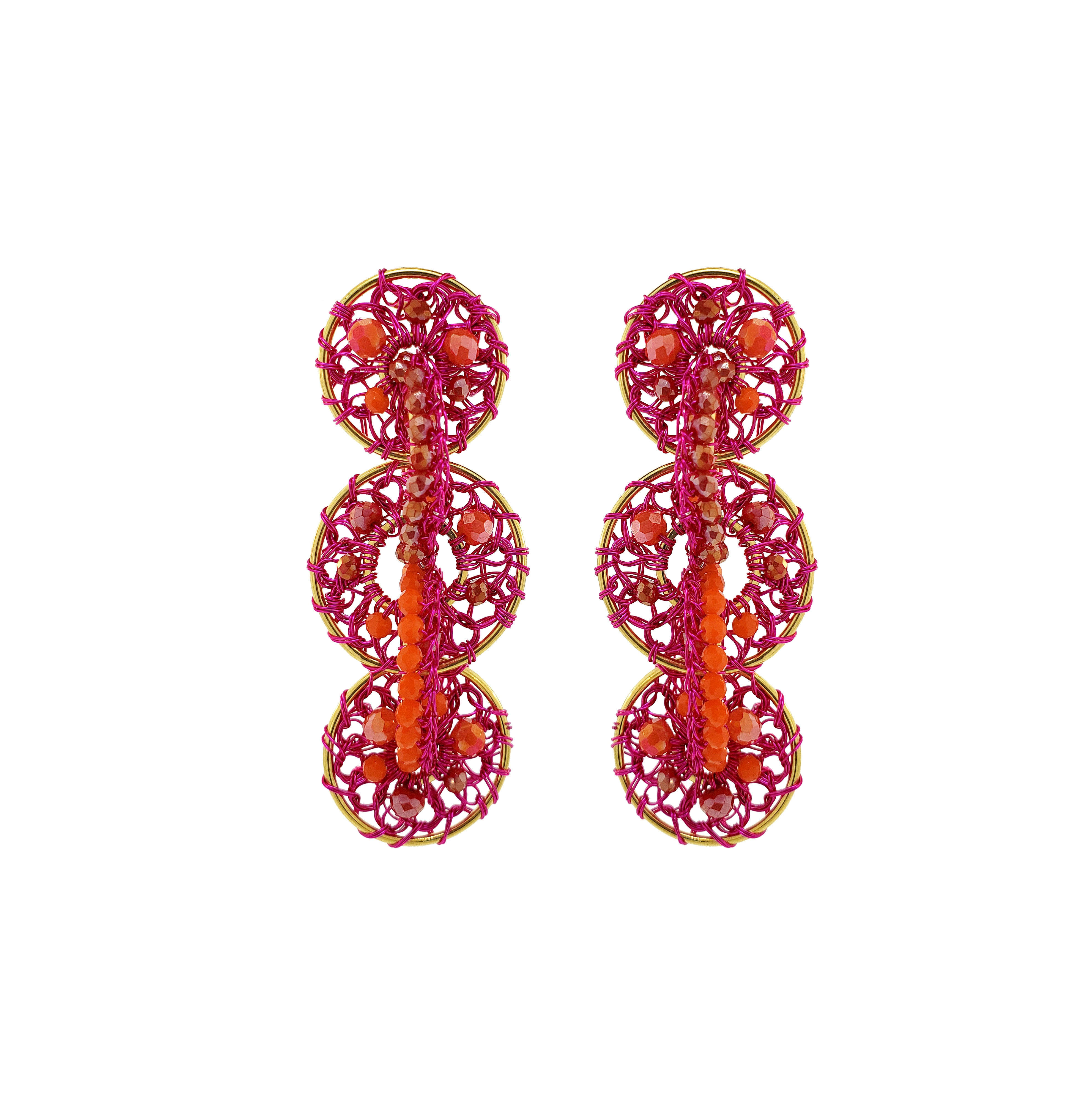 Lavish By Tricia Milaneze Women's Gold / Pink / Purple Neon Fuchsia Mix Moira Cascade Handmade Earrings