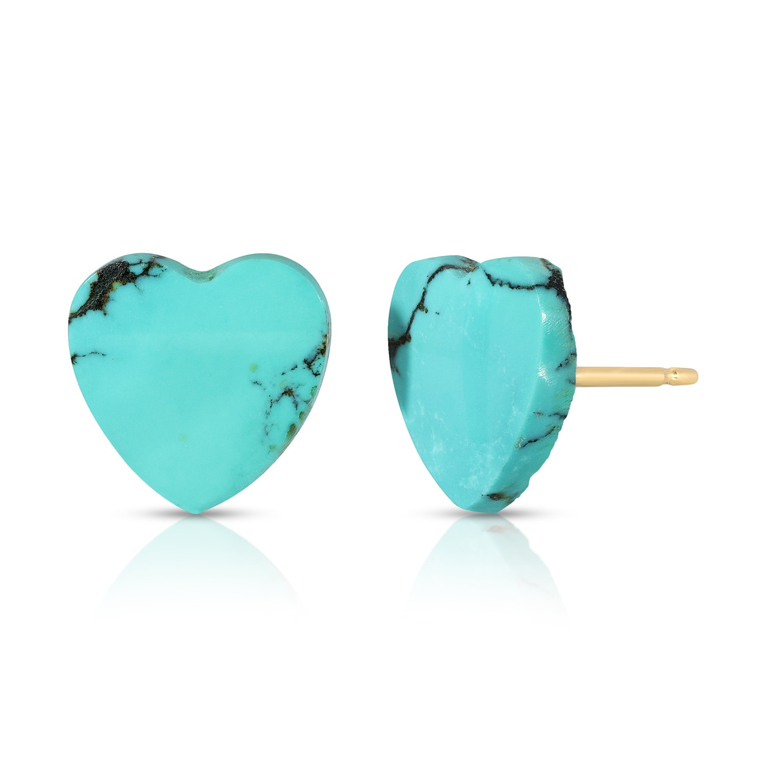 Heather Hawkins Jewelry Women's Blue Genuine Turquoise Heart Stud Earrings - Goldfilled Posts