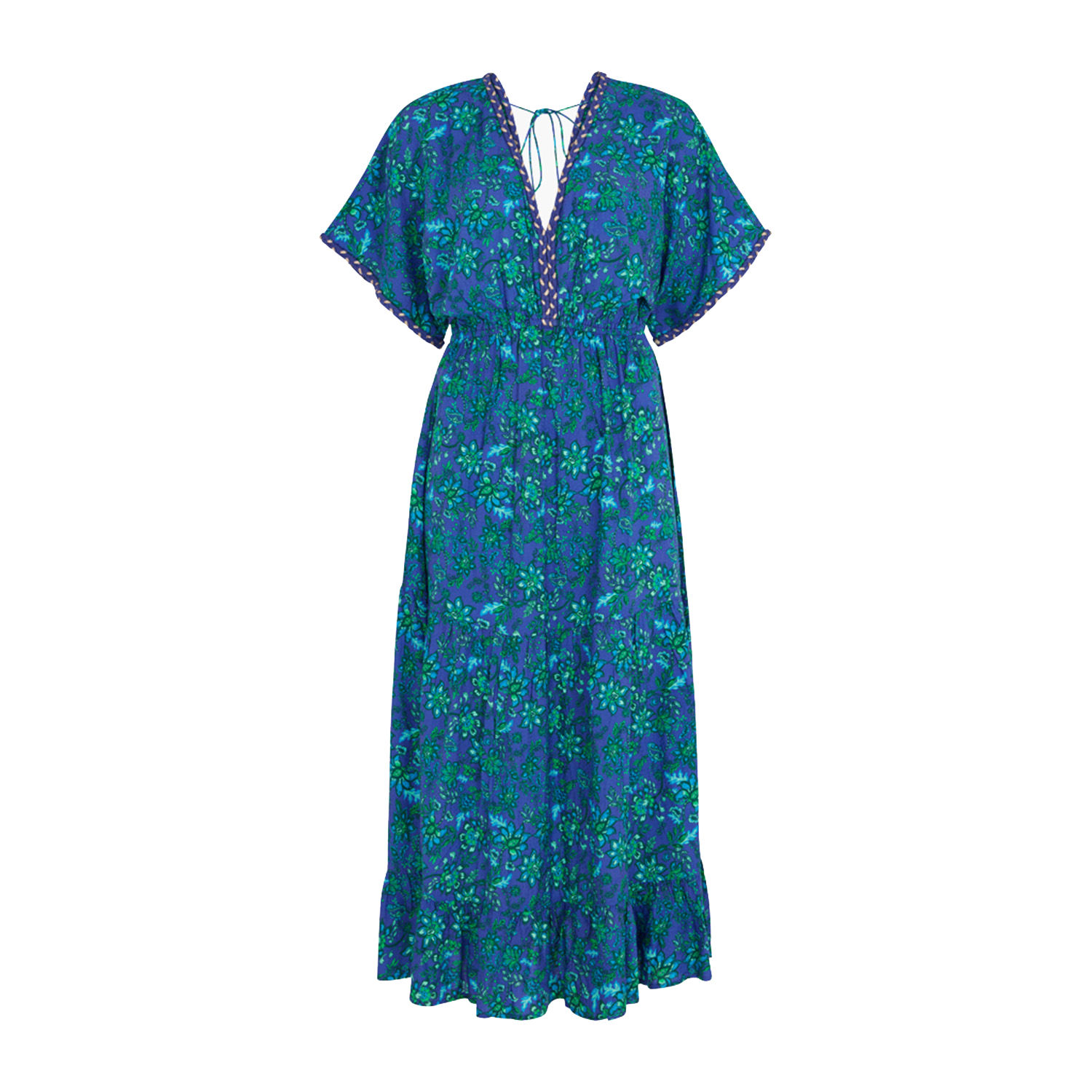 Raffya Women's Iris Jacquard Blue Vneck Kaftan Style Dress