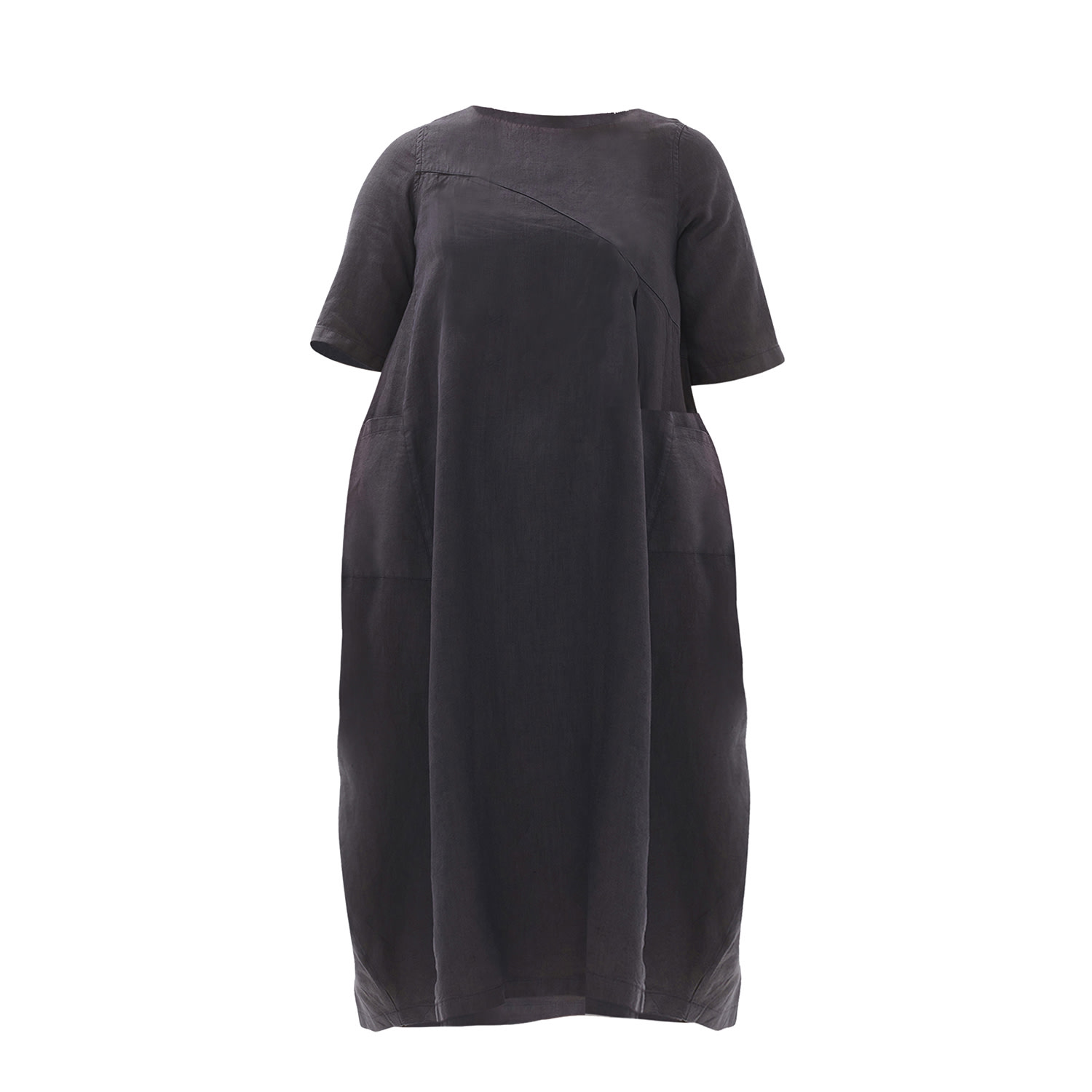 Haris Cotton Women's Black Midi Linen Dress With Tab Sleeve And Front Pockets - Iron In Black