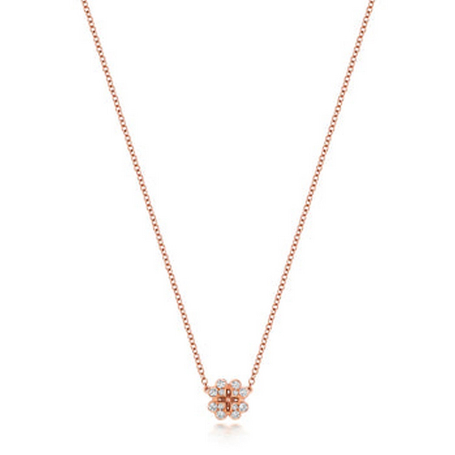 Cervin Blanc Women's White Diamond Clover Necklace In Rose Gold. In White