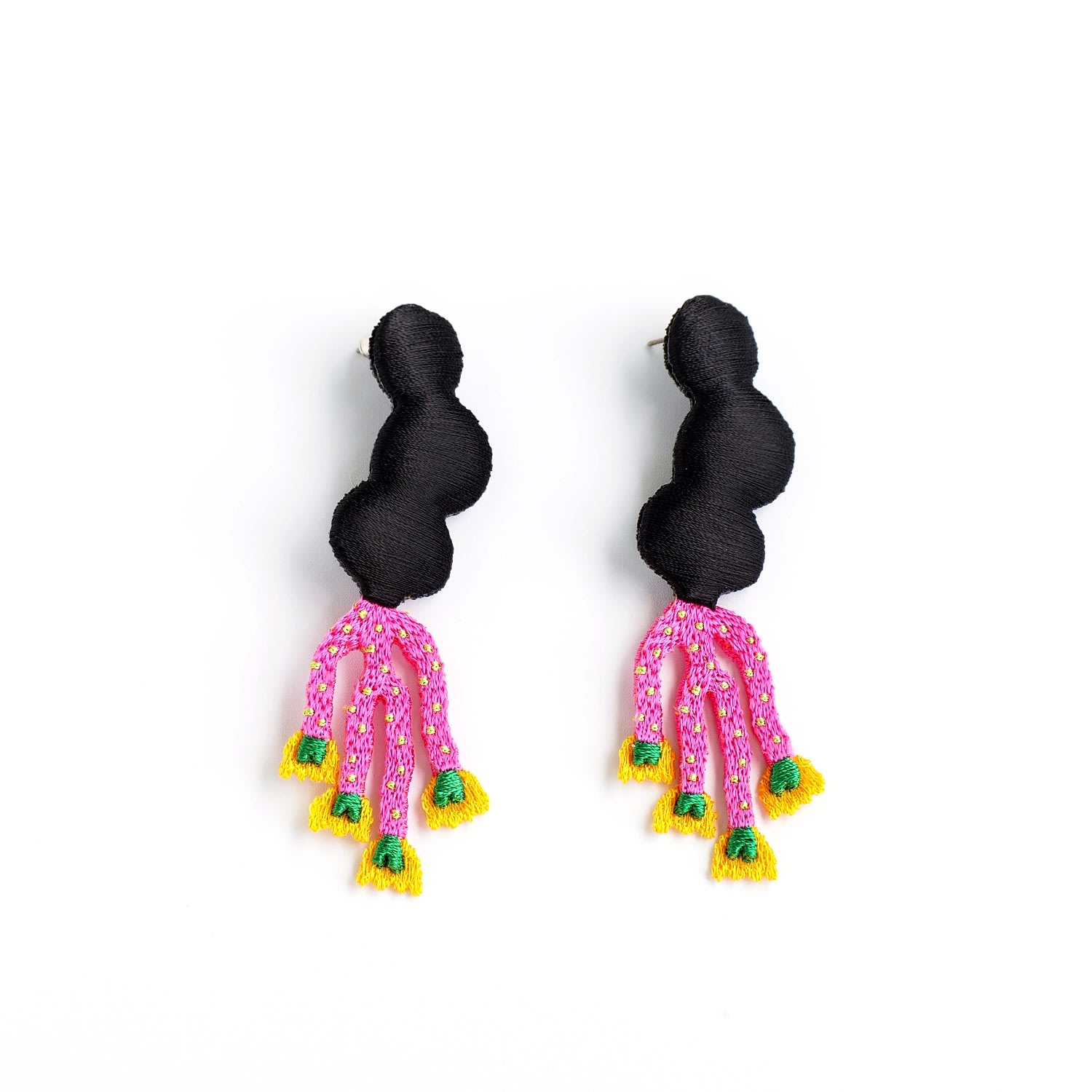 Nana Watanabe Women's Black / Pink / Purple Noi Embroidery Earrings - Black In Multi