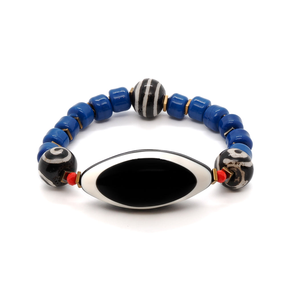 Women’s Blue / Black / Red Third Eye Chunky Blue Tibetan Beaded Bracelet - Blue Ebru Jewelry