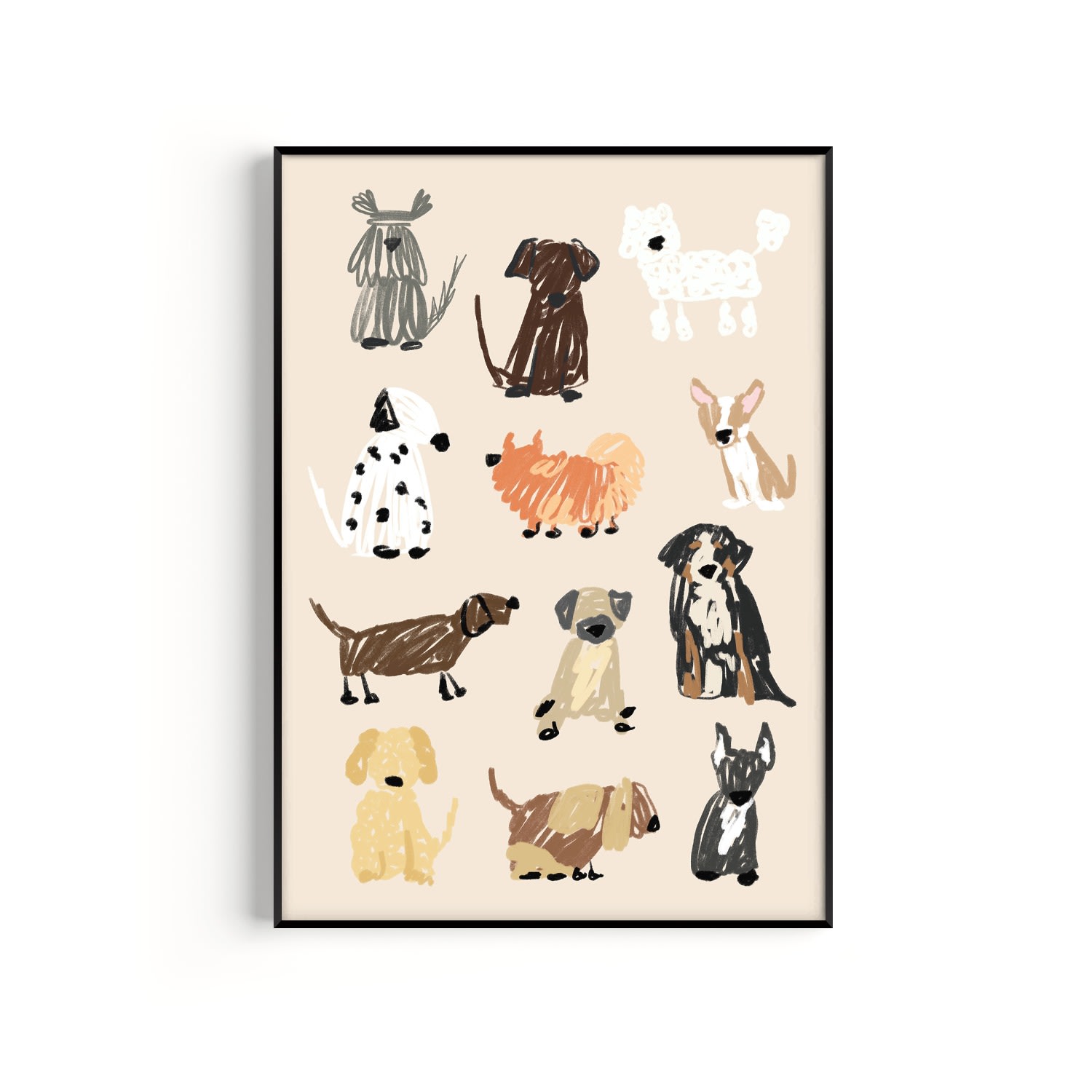 Neutrals Dog Drawing Art Print - A3 Natalie Cass Art