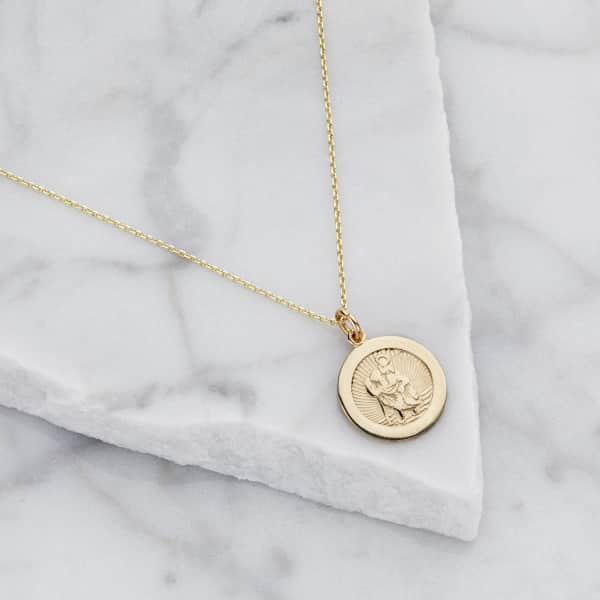 Lily & Roo Small Round Gold St Christopher Pendant Necklace In Pendant