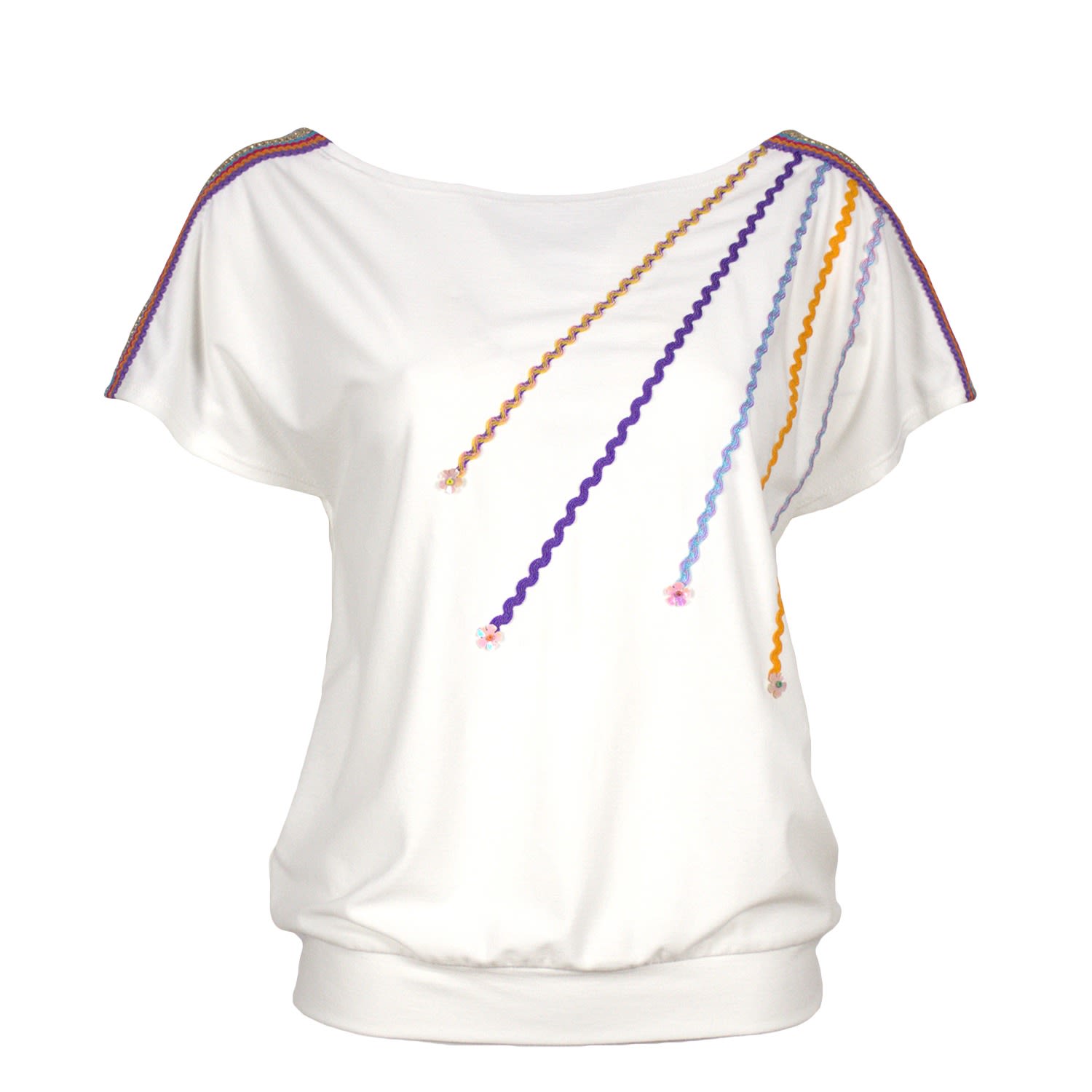 Lalipop Design Women's White Viscose Blouse With Colourful Ribbon Accessories In White