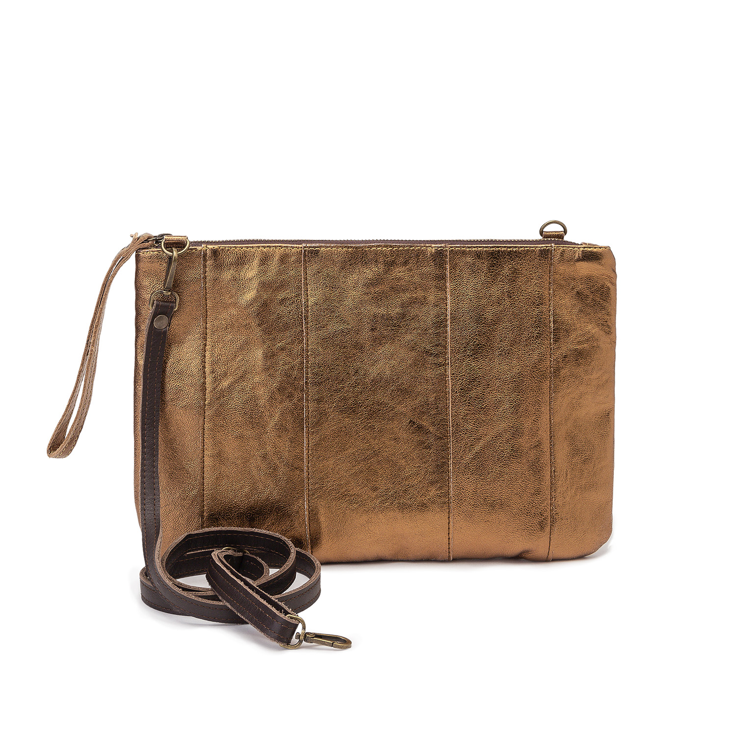 Juan-jo Women's Gold Bronze Leather Clutch -glam In Gold